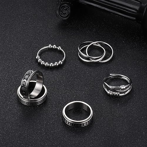Miniatura 6 de THUNARAZ Titanium Stainless Steel Anxiety Ring for Women Men Spinner Rings Fidget Ring Set 6-8mm Wide Stress Relieving Fashion Wedding Promise Band