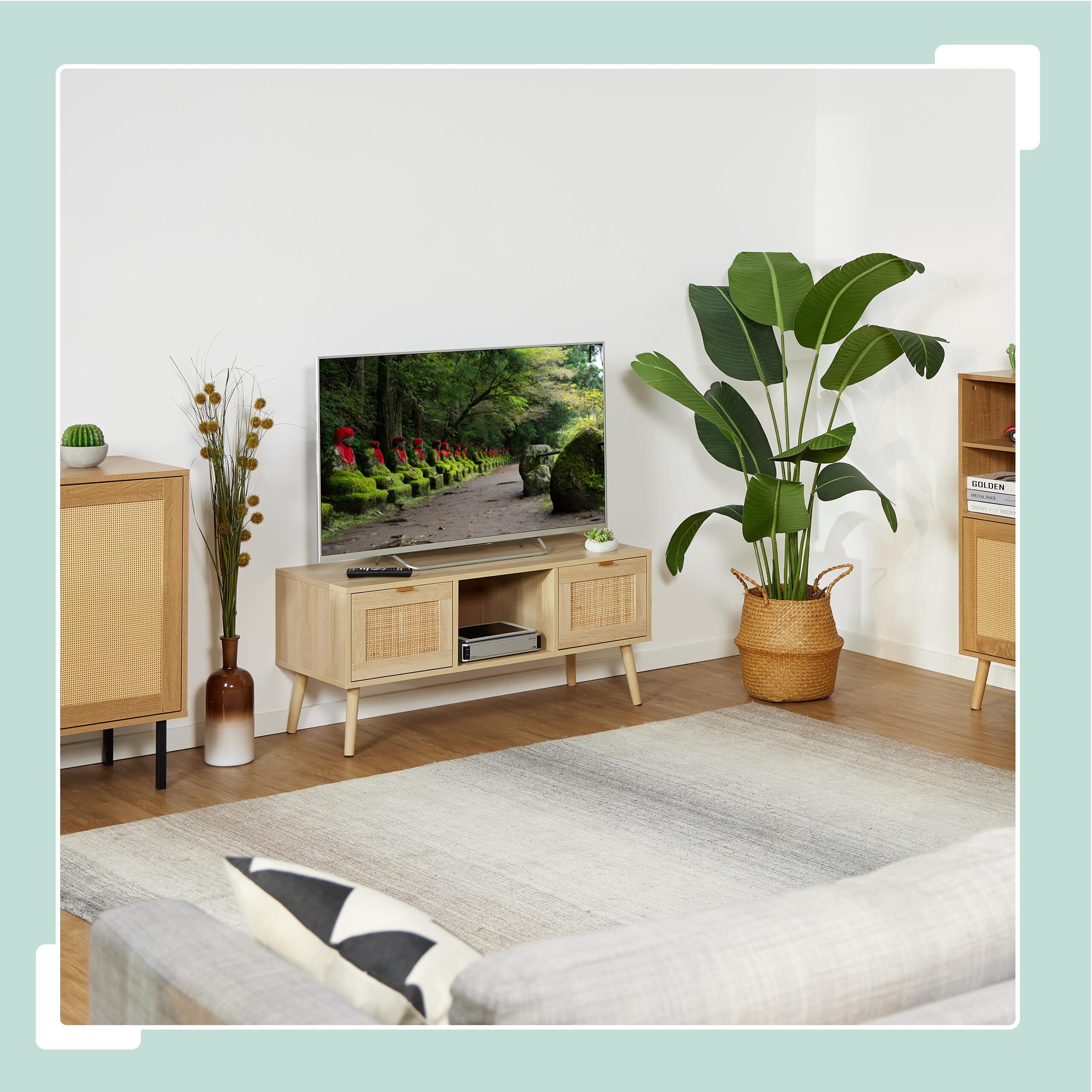 TV Stand Rattan Design 43 Pollici Relaxdays - Dettaglio