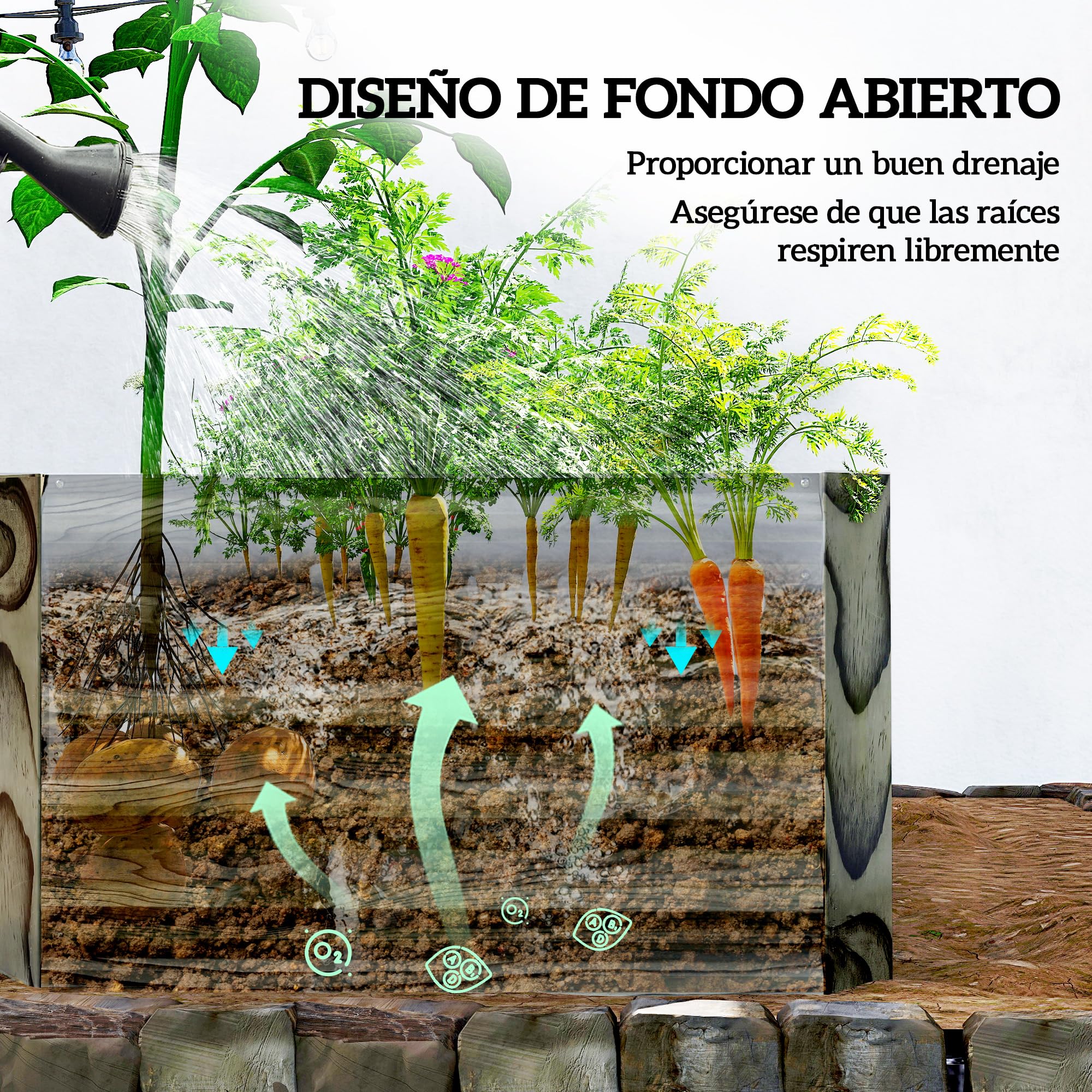 Outsunny Jardinera Exterior Grande Rectangular 180x90x57,5 cm Natural | de Acero Galvanizado, Huerto Urbano para Cultivar Plantas, Macetero con Base Abierta, Resistente a la Intemperie