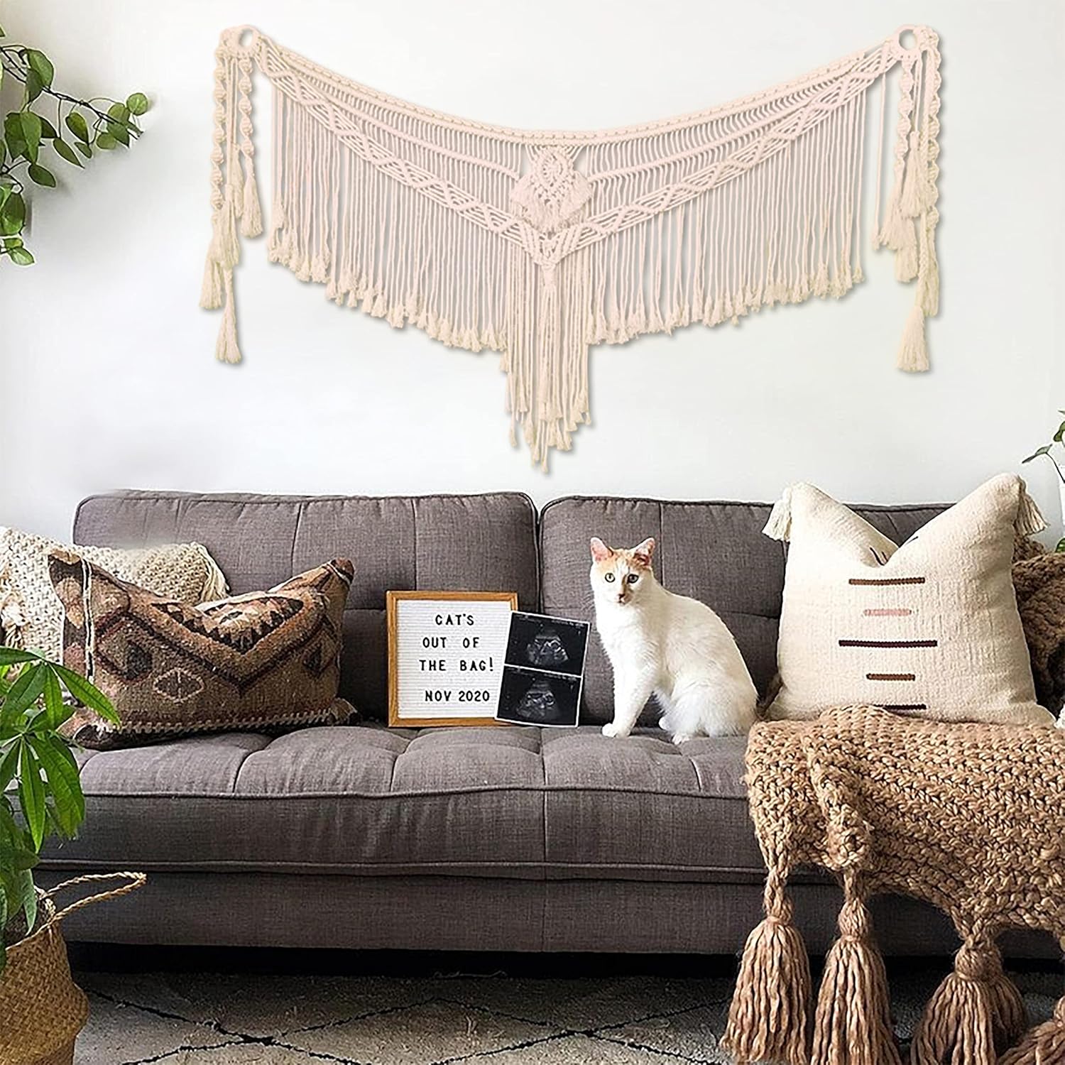 kiido Large Macrame Wall Hanging Boho Tapestry Curtain Fringe Woven Bohemian Wall Decor Banner Home Decoration for Apartment Bedroom Living Room Gallery Baby Nursery, 39" L X 19" W