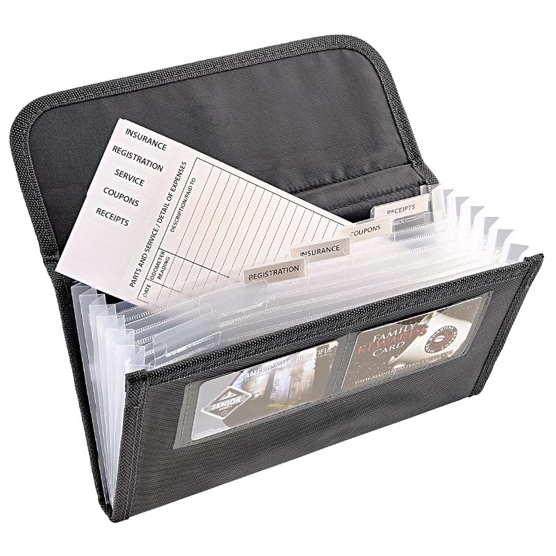 Organizador para Porta-Luvas High Road para Documentos do Carro com Bolsos para Cartões Preto