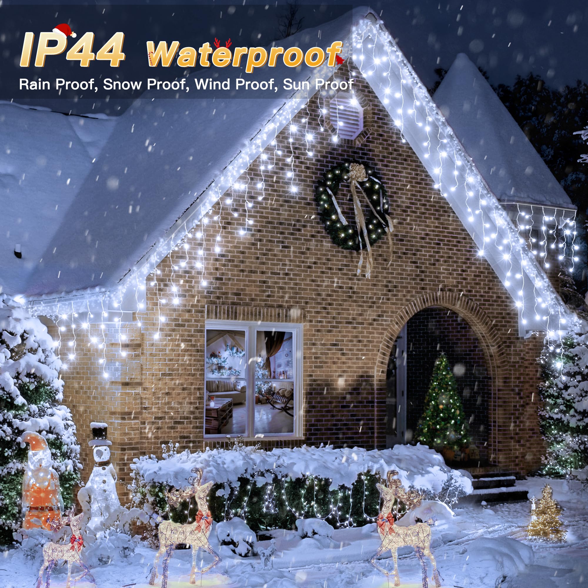 Hopexy Icicle Outdoor Christmas Lights, 216 LEDs 7.3m Waterproof Connectable Outside Fairy Light Mains Powered - Image 3