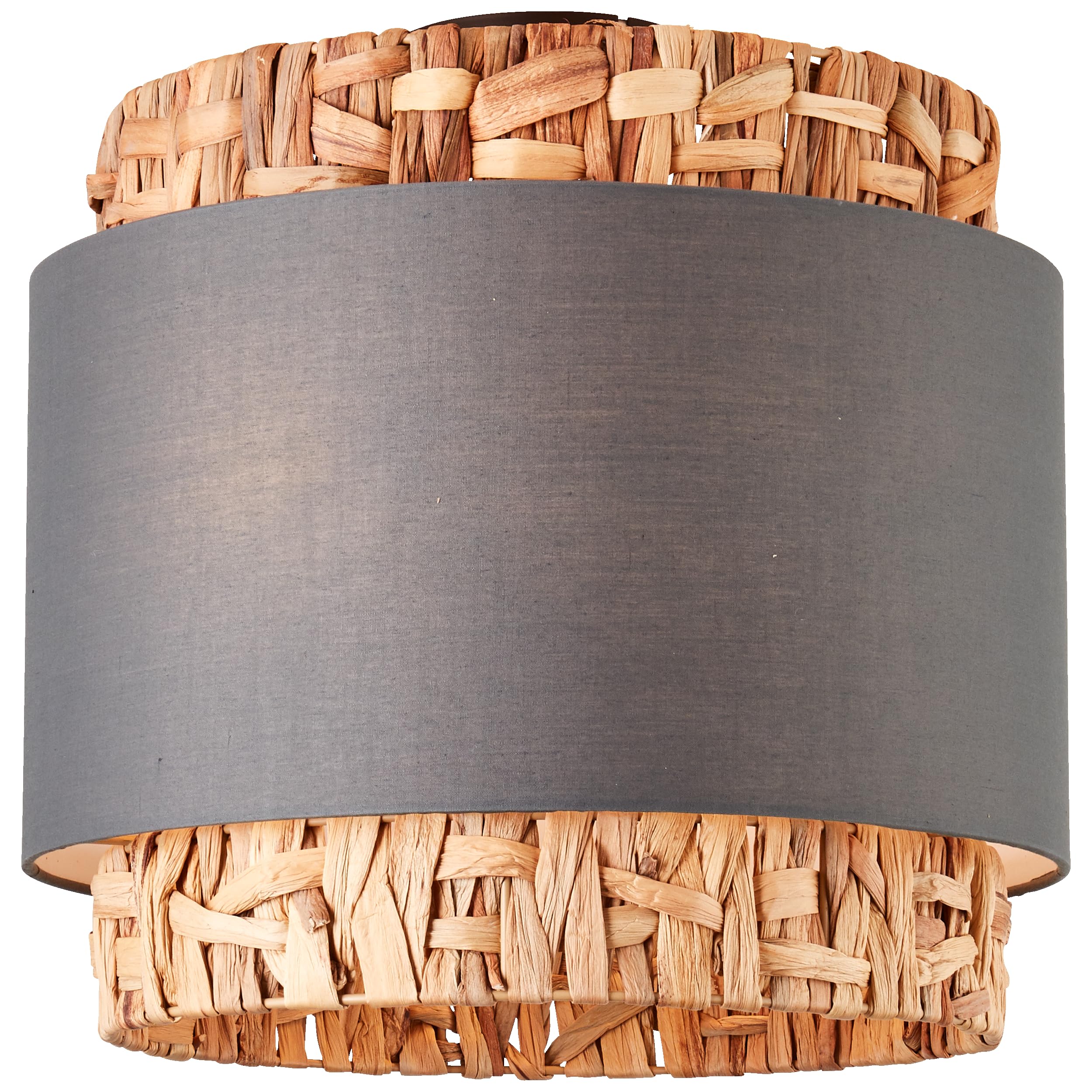 Lightbox Deckenlampe mit 35 cm Höhe im Nature Stil - Boho Deckenleuchte - E27 Fassung - max. 60 W - aus Textil/Wasserhyazinthe/Metall - in Grau/Beige