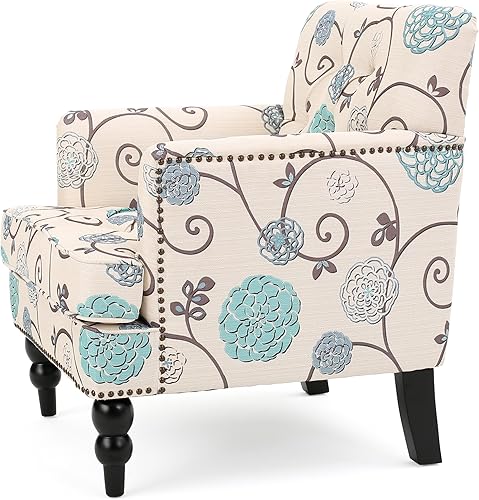 Miniatura 5 de Christopher Knight Home Harrison - Silla de club copetuda de tela, color blanco y azul (29.5 pulgadas de profundidad x 28 pulgadas de ancho x 33.5