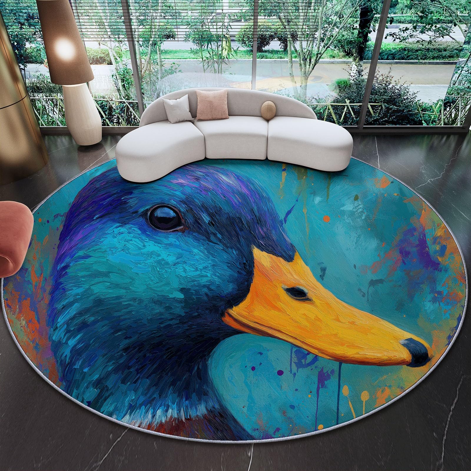 Lavabile In Lavatrice Graffiti Arte Anatra Tappeto Rotondo 80 cm Morbido E Confortevole Pelo Corto In Flanella Tappetino Antiscivolo Camera Da Letto Tappeto Da Pavimento Multicolore