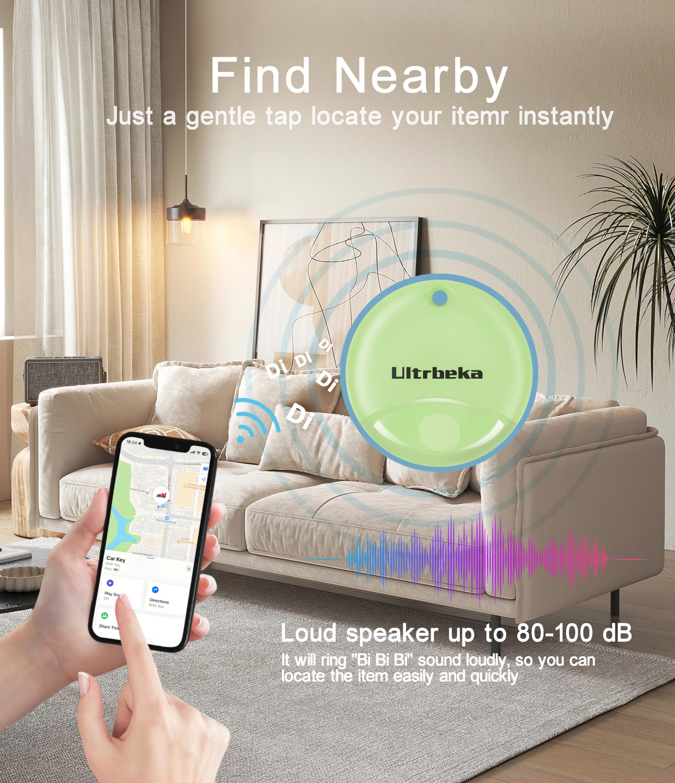 Ultrbeka Air Localizzatore, Tracker Tag 1 pezzi, Compatibile con Apple Dov'è (solo iOS), Trova Oggetti e Chiavi, Bagagli, Valigie, Portafogli, Impermeabile IP67, Batteria Sostituibile purple