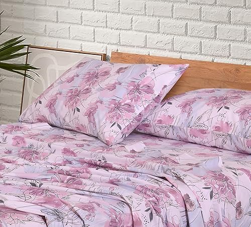 Miniatura 7 de Ruvanti T-180 - Juego de sábanas (100 % algodón), color lila, Matrimonial.