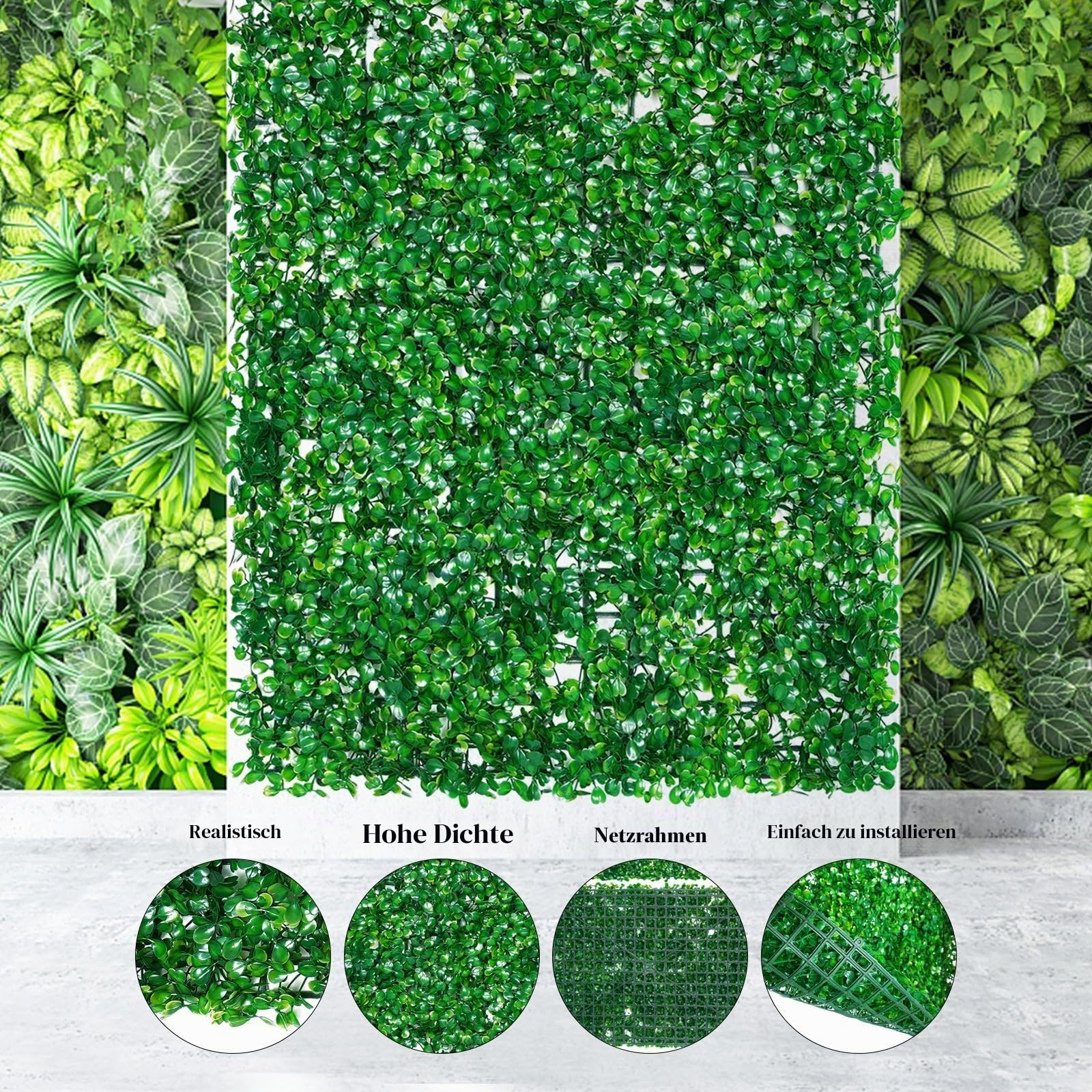 12 Stück Künstliche Pflanzen Wand 40X60cm wasserdicht künstliche Mattenpaneel Pflanzenwand, Sichtschutz Wandbegrünung Dekorative Zäune für Balkon Gartenzaun Dekorative Zäune, Einrastbares Paneel