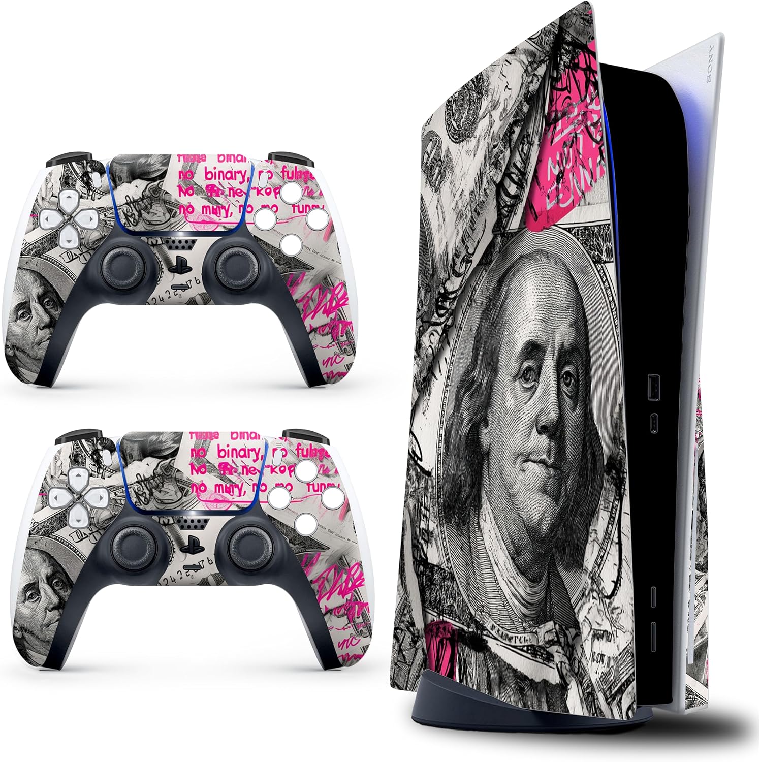 Skin Sticker for Game Console 5 Cover - Money Benji, Compatible with Both Disc Edition & Digital Edition (not Slim Ver) - 2 Controller Skins & Console Skin - No Bubble, Full Protection, Removable