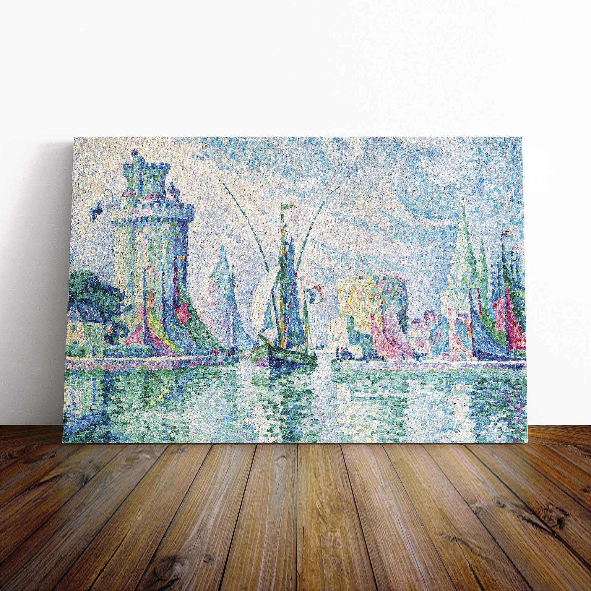 Paul Signac Green Towers The Rochelle Canvas Print | Gallery Wrapped 30mm Frame Wall Art | 24x16 inches | Ready to Hang | Modern Picture | Living Room Bedroom Lounge Office
