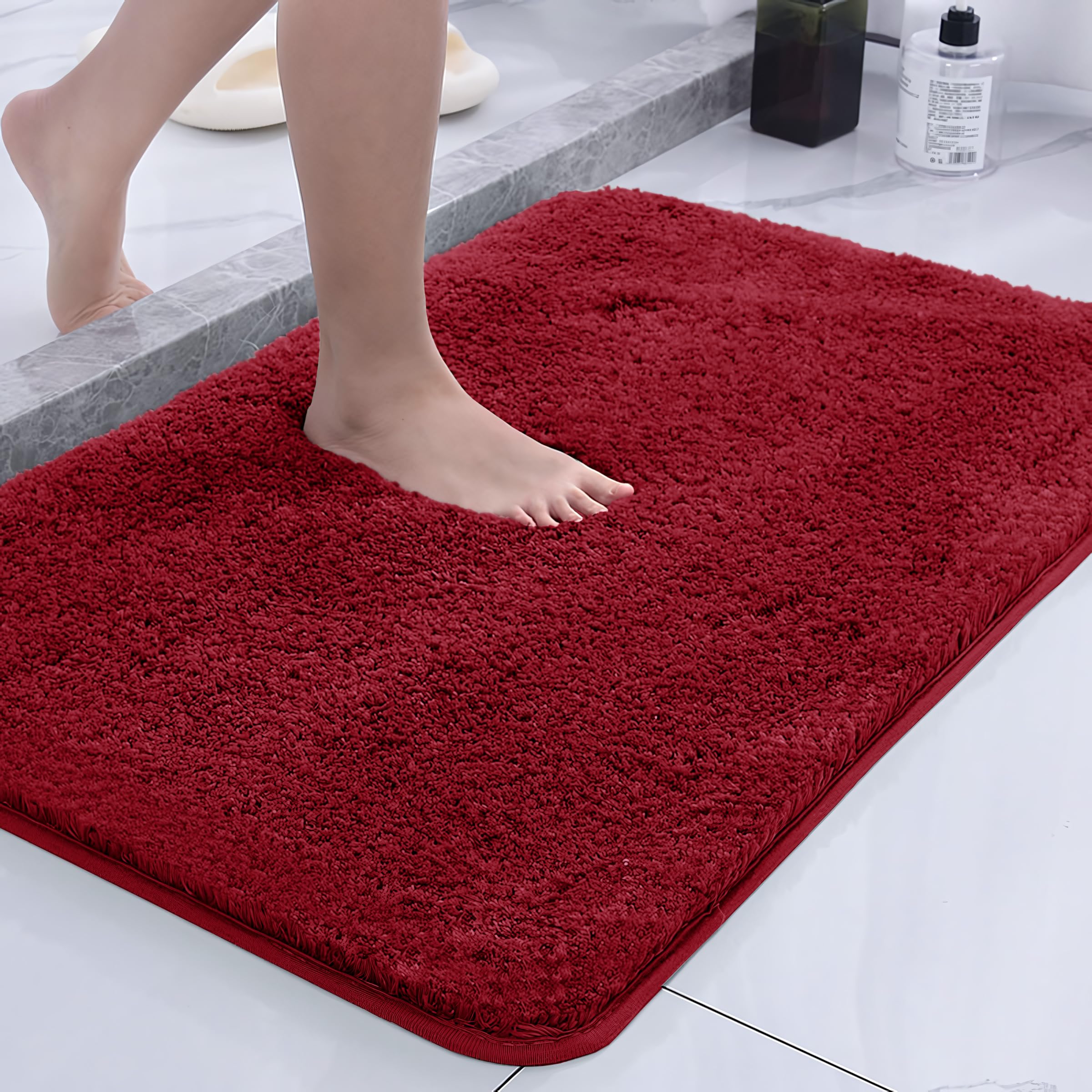 MATENGZIG Plush Microfiber Bath Rugs 20x32, Extra Soft and Absorbent Bath Mat for Tub/Bedroom/Doorway/Kitchen/Balcony, Red