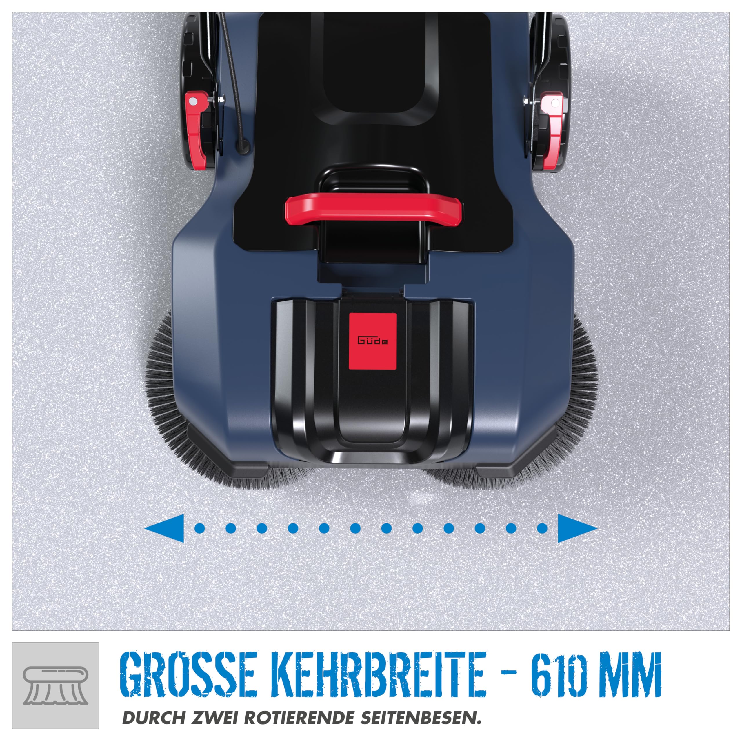 Güde GKM 18-401-30 zamiatarka akumulatorowa (seria 18 V E³, litowo-jonowa, szerokość zamiatania 61 cm, wydajność 1800 m² na godzinę, pojemność pojemnika na brud 20 l, składany pałąk, w zestawie
