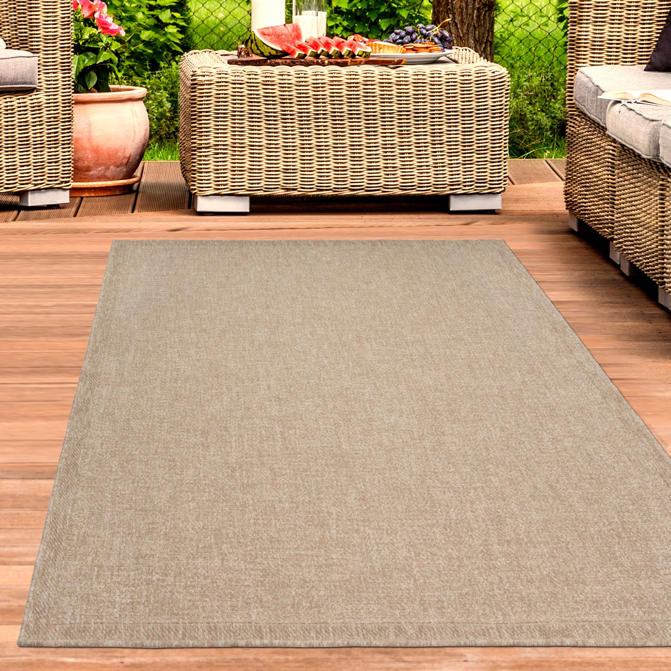 CARPETIA In- & Outdoor Teppich Uni Natur Beige Sisal-Look 140x200 cm