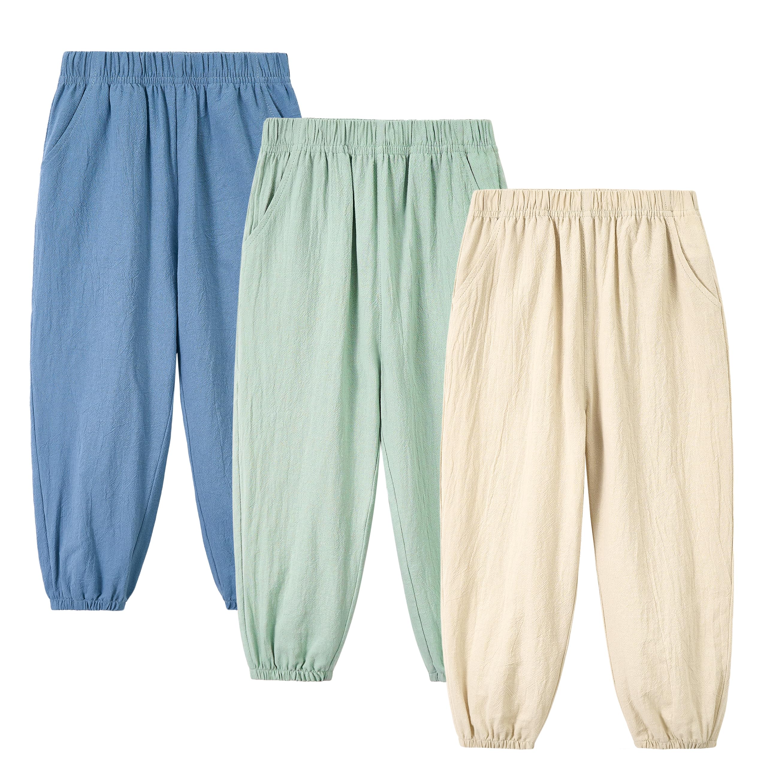 Miipat Pantalon de Bébé Fille 3 Pièces Pantalon Long Décontracté pour Garçon Doux pour L'été avec Taille Élastique Pantalons Unisexe pour Enfant en Bas Âge