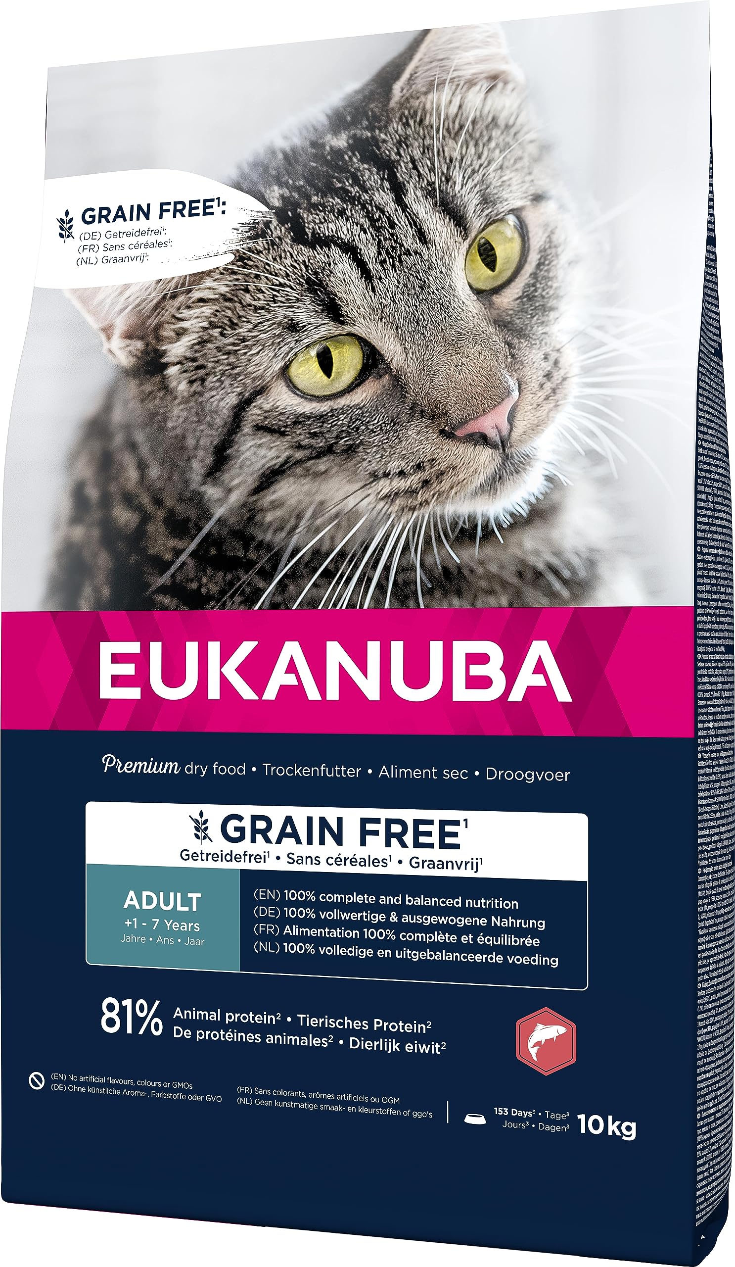 Eukanuba Katzenfutter trocken getreidefrei - Premium Trockenfutter mit viel Lachs für ausgewachsene Katzen, 10kg