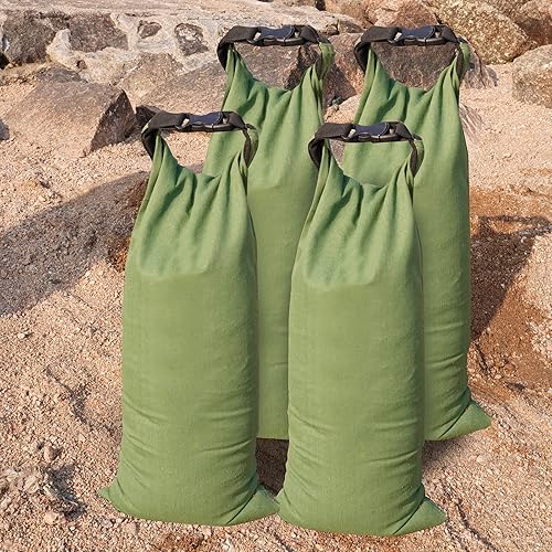 Bolsas de arena para barrera de agua contra inundaciones, 4 bolsas de arena de lona larga gruesa con hebilla de inserción, barrera de inundación