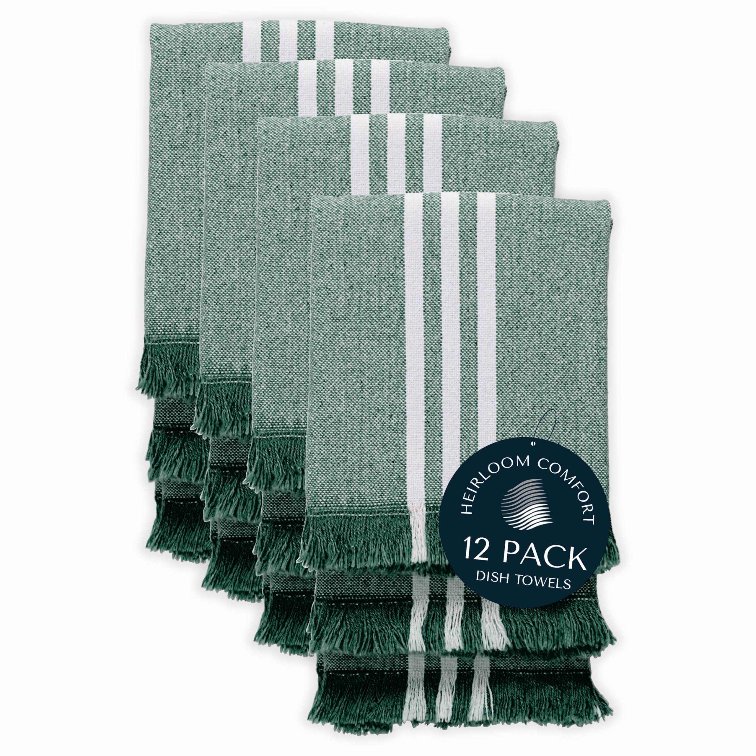 HEIRLOOM COMFORT Monochrome Stripe Kitchen Towels 12 Pack, 40x66 cm, 100% Cotton, Super Absorbent & Quick Dry, Durable