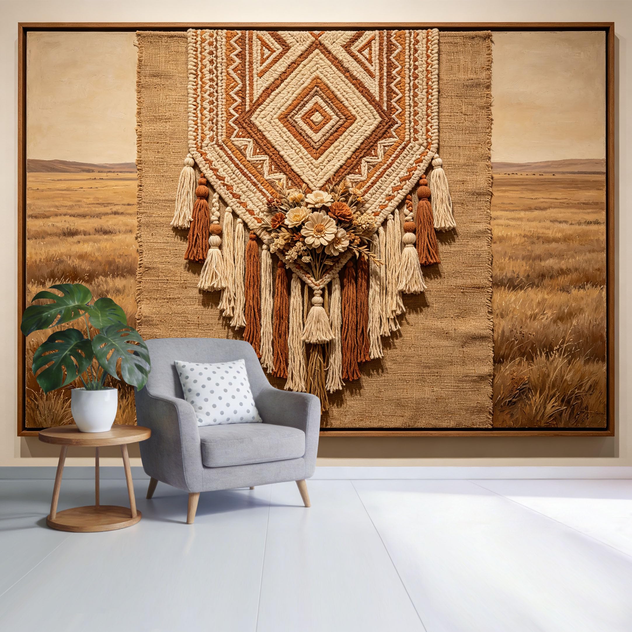 Custom Size Wall Mural Rustic Farmhouse Woven Macrame Tapestry Floral Desert Landscape SelfAdhesive Wall Fabric Removable Wallpaper for Home Office Decor