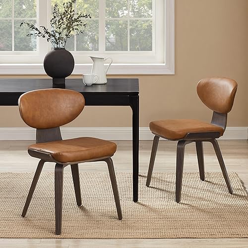 Art Leon Sillas de comedor tapizadas, sillas de comedor modernas de mediados de siglo, silla auxiliar sin brazos de piel sintética con patas de