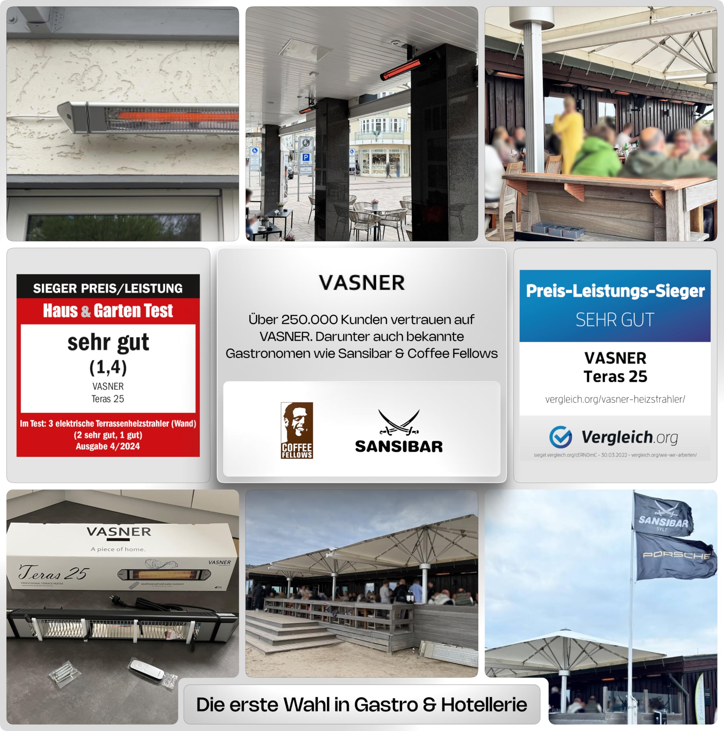 VASNER Teras 25 Basix – Elektrischer Terrassenstrahler mit 1 Heizstufe, 2500 Watt, Infrarot Heizstrahler für Outdoor, Infrarotstrahler Gastro/Terrasse, extern steuerbar (Schwarz)