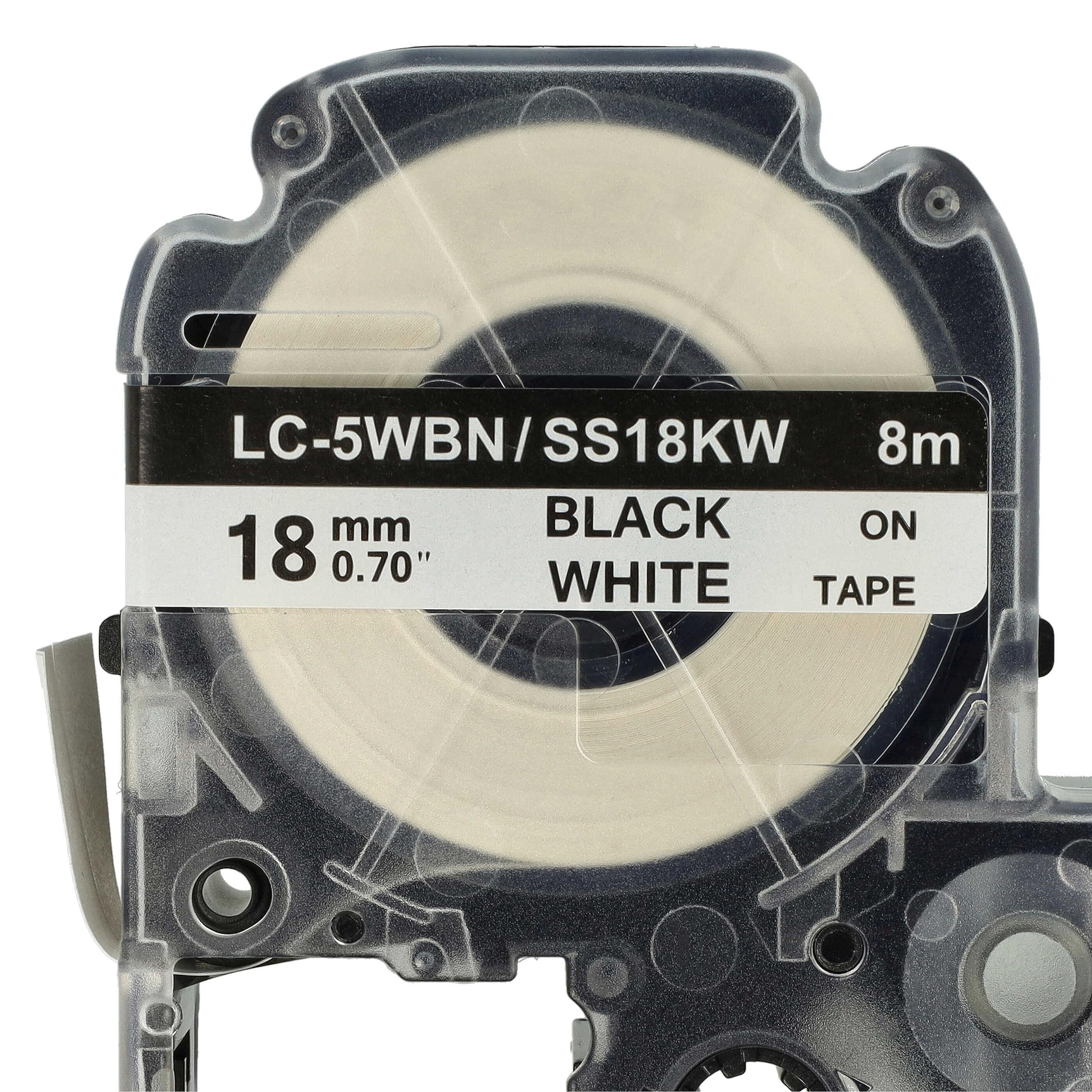 vhbw 50x cinta de escritura compatible con KingJim SR-PBW1, SR-RK1, SR6700D, SR750, SR950 impresora etiqueta 8m x 18 mm negro a blanco