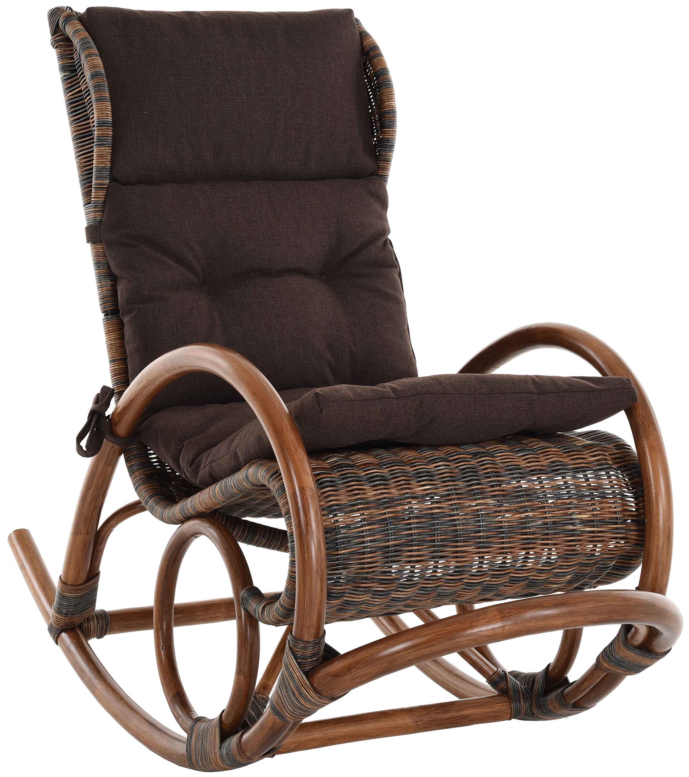 korb.outlet Schaukelstuhl Luxor Natur Rattan Schaukler Relax-Stuhl mit Auflage Schwingsessel Schaukelsessel (Schwarz-Braun)
