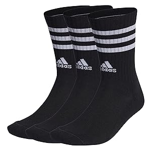 adidas 3 - Stripes Cushioned Crew Socks 3 Pairs, Calzini Unisex - Bambini, Black / White, 3 - 4 Anni