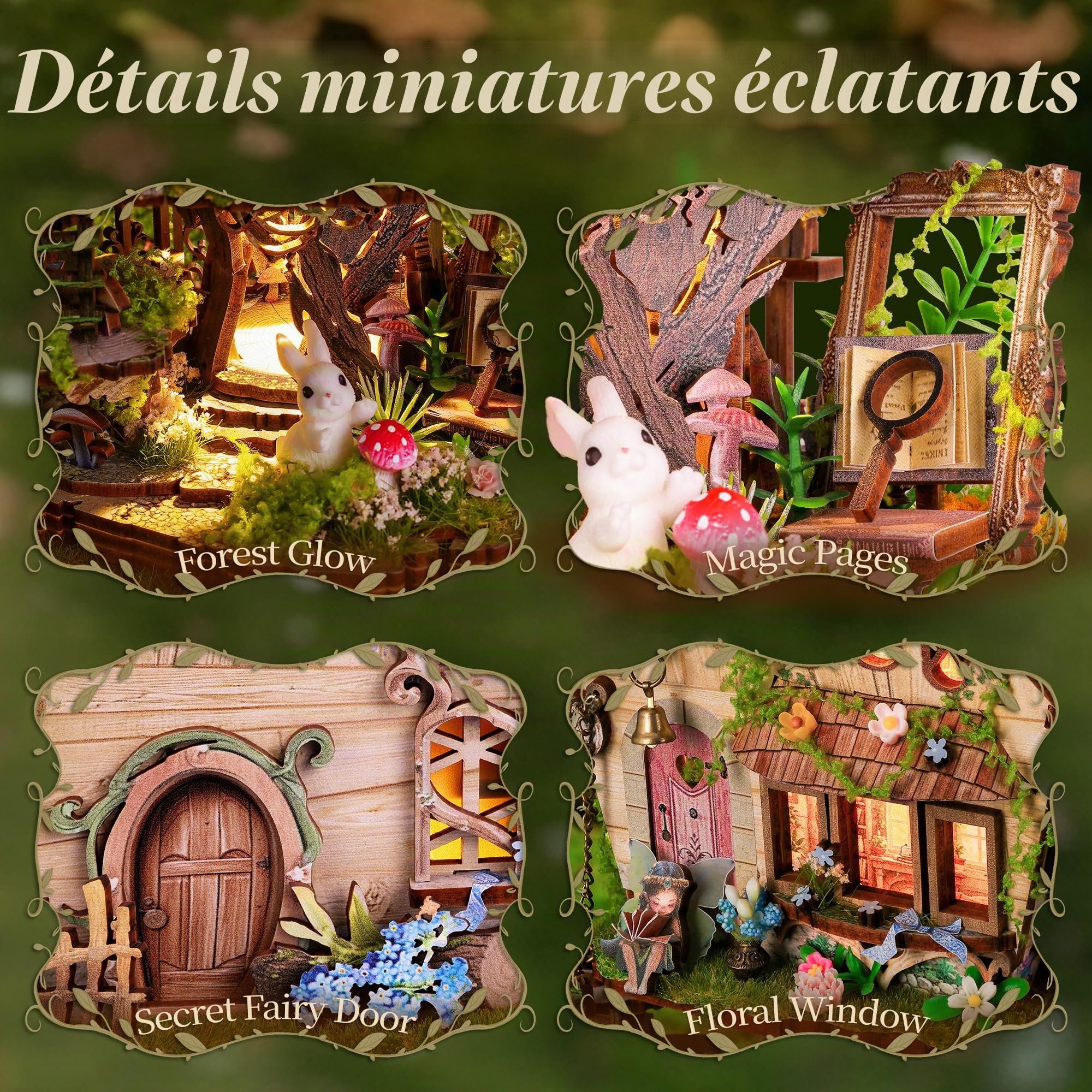 FUNPOLA LED 3D Puzzle Rowan’s Treehouse Kit, Puzzle Miniature Maison de Fée DIY avec Lumière, Décoration de Bibliothèque en Bois Cadeau pour Adultes et Adolescents (A+)
