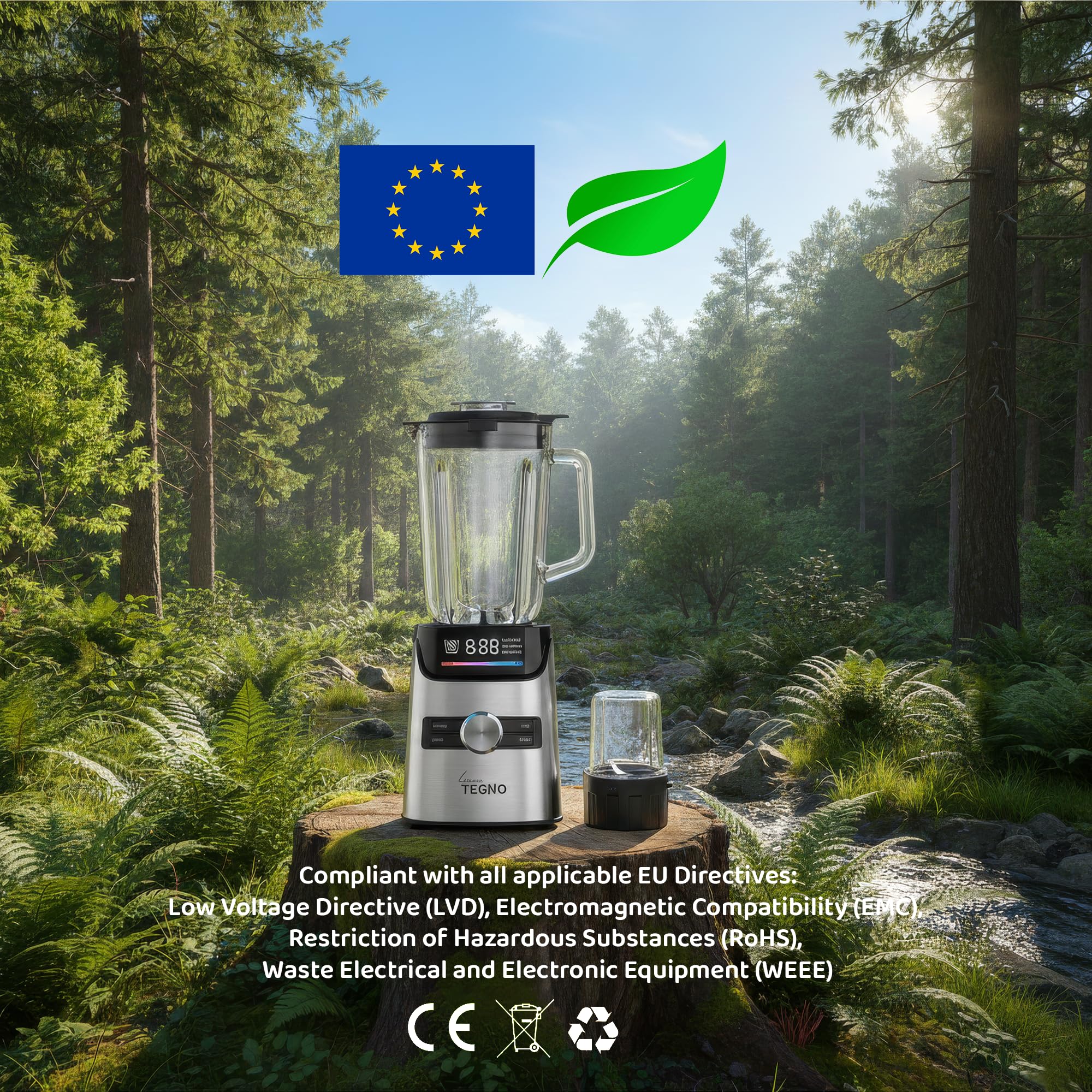 Power Blender - Linea Tegno – Profi Standmixer & Smoothie Maker – 1400W Hochleistungsmixer mit 1,7L Glasbehälter, LED-Display & 250ml Kaffeemühle – Edelstahl