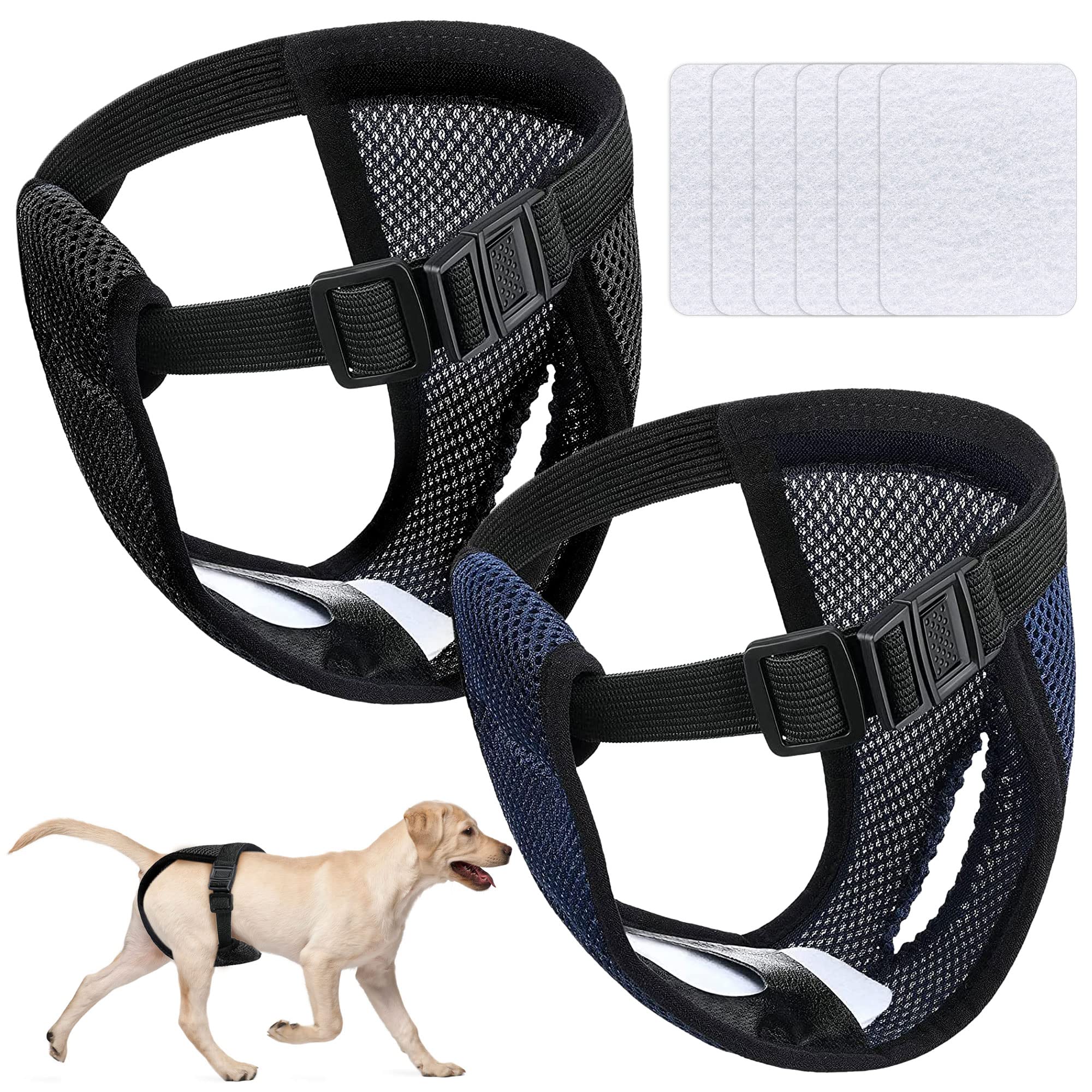 Pañales Reutilizables para Perros Lavables Pañales Ecológicos con Almohadillas Sanitarias para Mascotas Hembra Fisiológica Ajustables Duraderos Altamente Absorbentes Azul Negro 2 Piezas