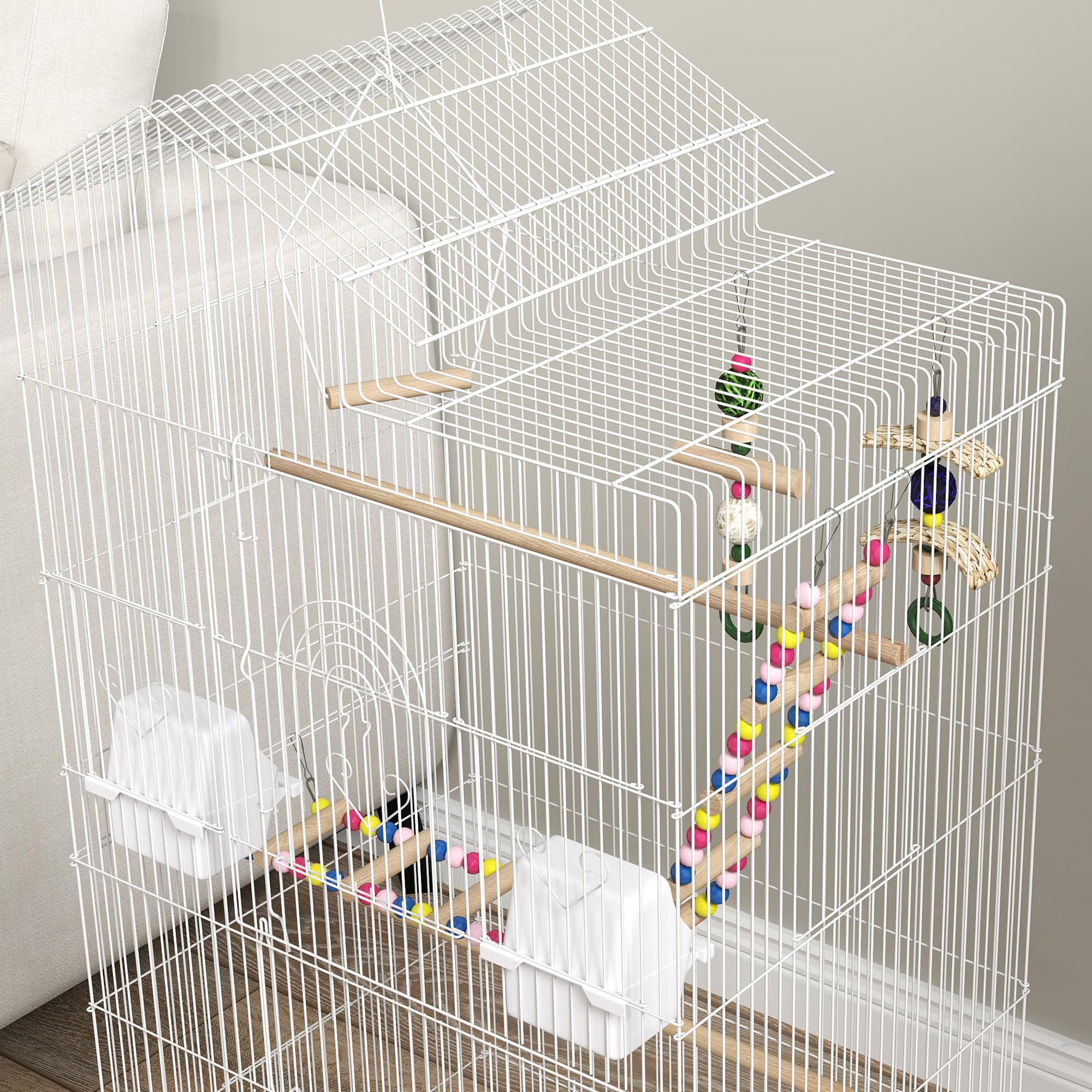 PawHut Cage à Oiseaux 46 x 36 x 100 cm 4 mangeoires 3 perchoirs pour Perruche calopsitte Conure Pinson canaris