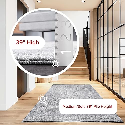 Miniatura 5 de nuLOOM Alfombra de pasillo Gena con medallón de transición, 2 pies 6 pulgadas x 8 pies, color gris claro