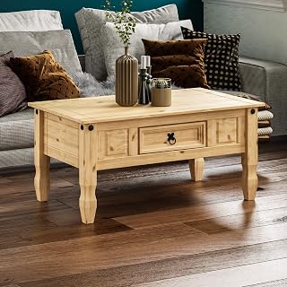 Amazon Brand - Movian Corona Rectangular Coffee Table With Drawer, Made From Distressed Waxed Solid Wood, Pine, 56 cm D x 94 cm W x 45 cm H