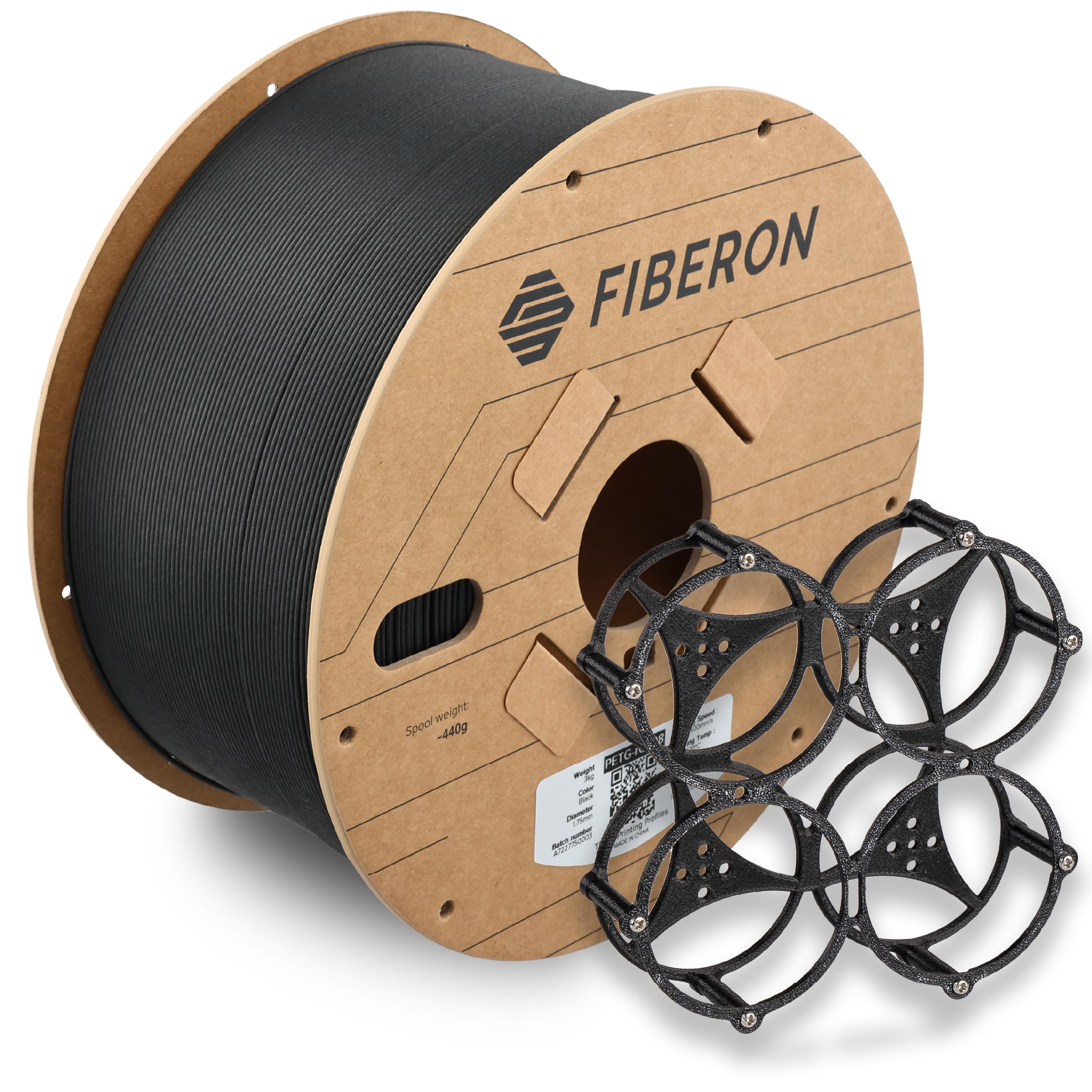 Polymaker Fiberon PETG-RCF Filament Black 1.75mm 3kg, Recycled Carbon Fiber Reinforced PETG 3D Printing Filament Ideal for Drone and Automotive