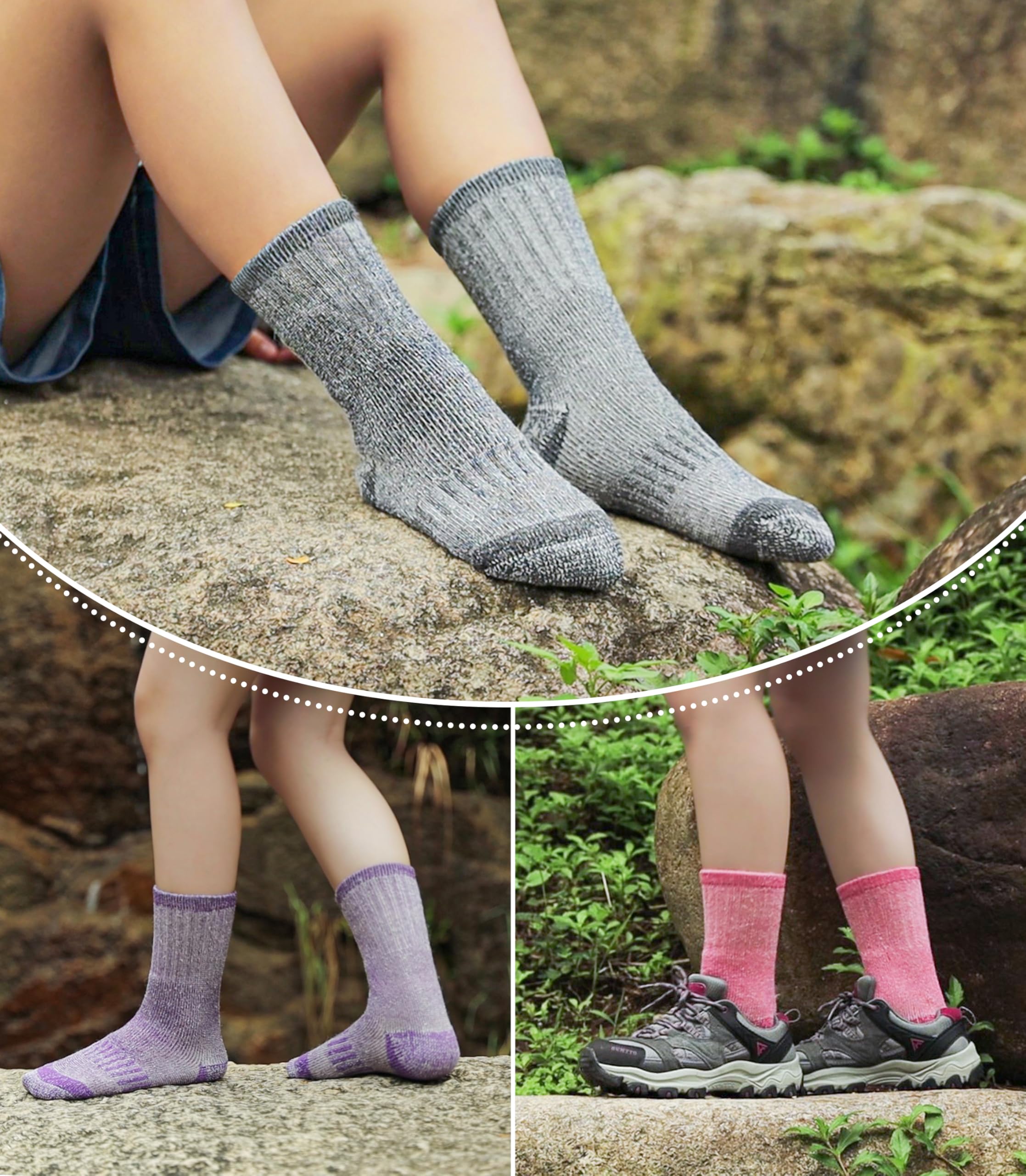 LINEMIN 3 pares de calcetines térmicos gruesos de lana merino para niños y niñas