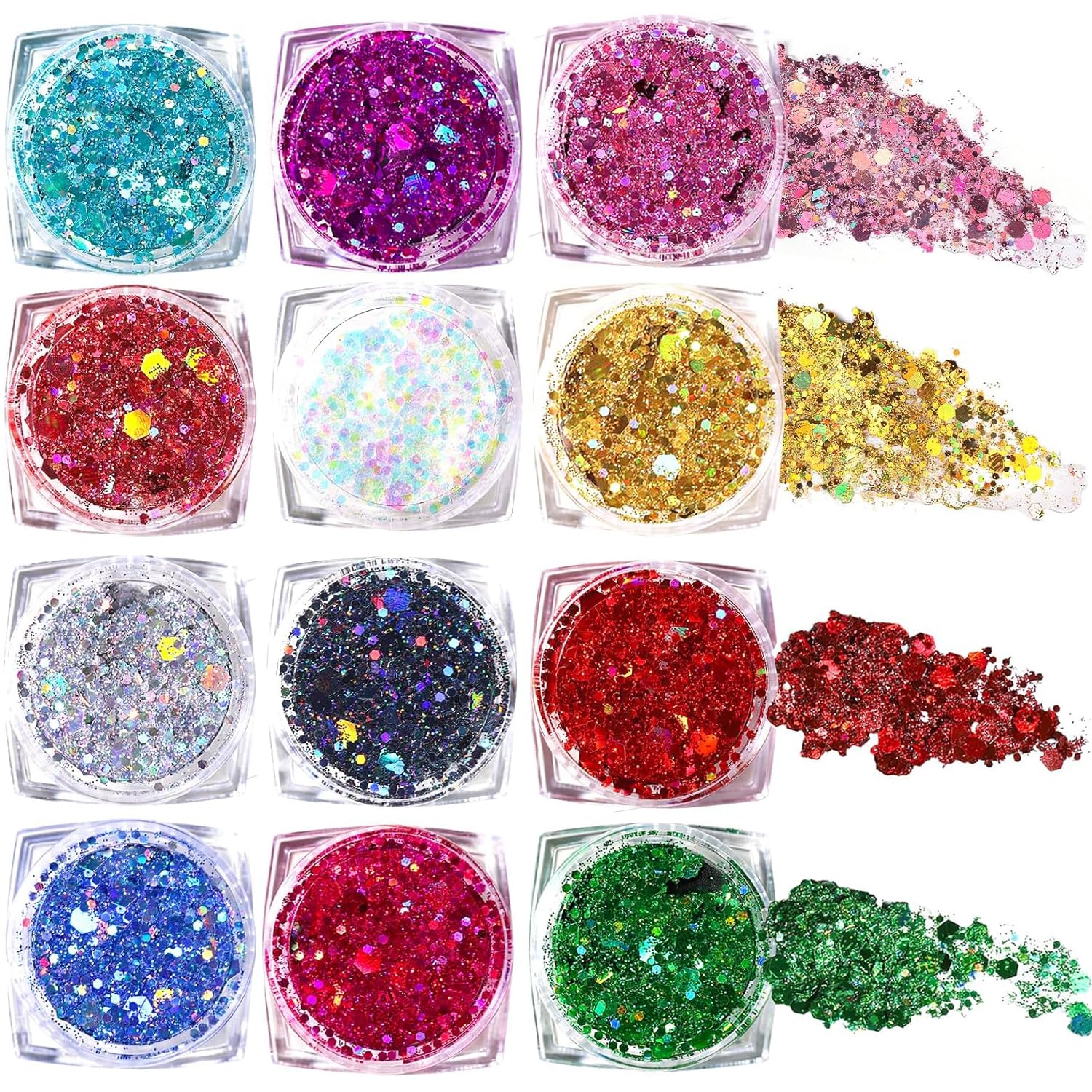 12 Vibrant Shades Face & Body Glitter Gel Set - Long Lasting Cosmetic Glitter for Festival Makeup, Hair Sparkles, Carnival Parties - Waterproof Non-Irritating