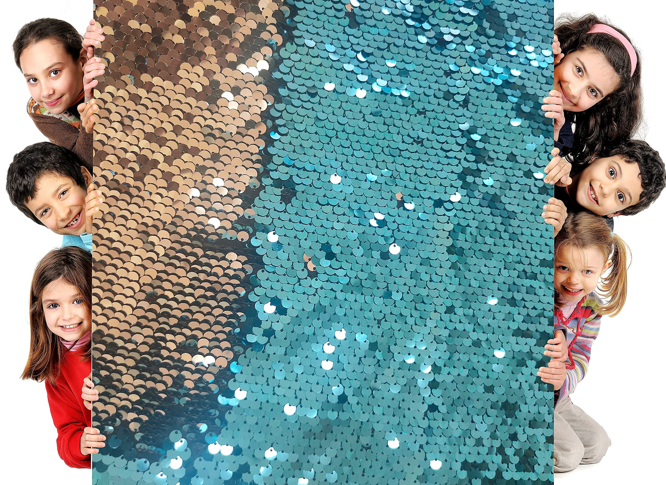penepico Sensory Wall Sequin Flip Fabric for Kids,2Yard Large Sequins Sensory Materials Fidget Toys for Toddlers,Tactile Reversible Fabric Calm Down Corner Sensory Items (2 yd, Lake Blue + Silver) — image 1