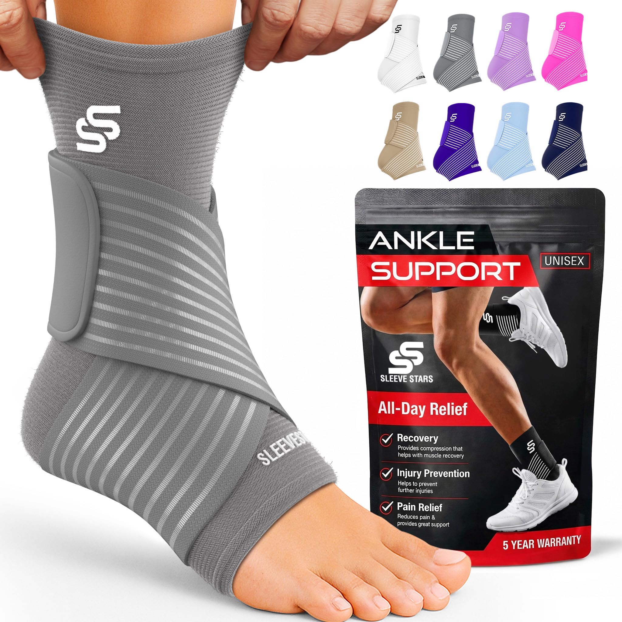 Sleeve Stars Knöchelbandage für Achillessehnenentzündung, Fuß- und Plantarfasziitis, Schmerzlinderung, Knöchelband und Kompressionswickel für Damen und Herren