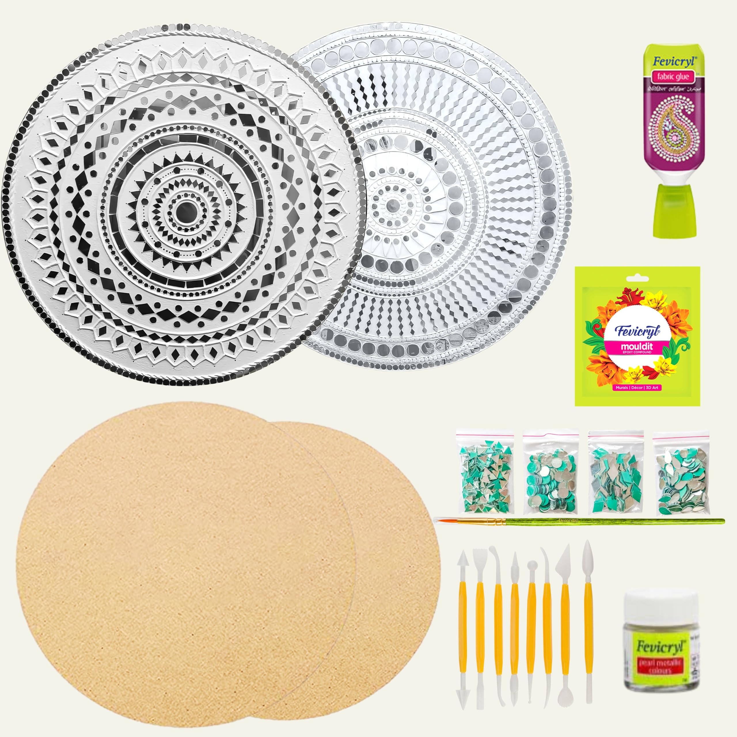Decordial White l lippan art mosaic art materials DiY kit with lippan tools, ceramic powder 2 MDF board 12 inches decorative mirrors colours lippan art kit for kids adults wall decoration for home decor-image-43