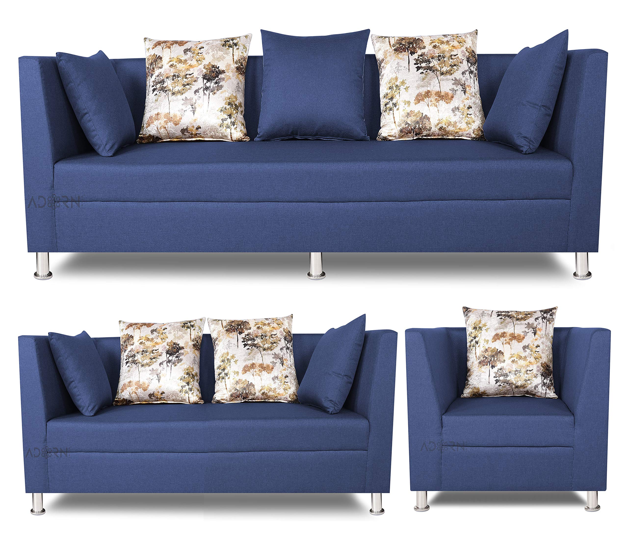 Adorn India Alica 3+2+1 Six Seater Sofa Set (Blue)