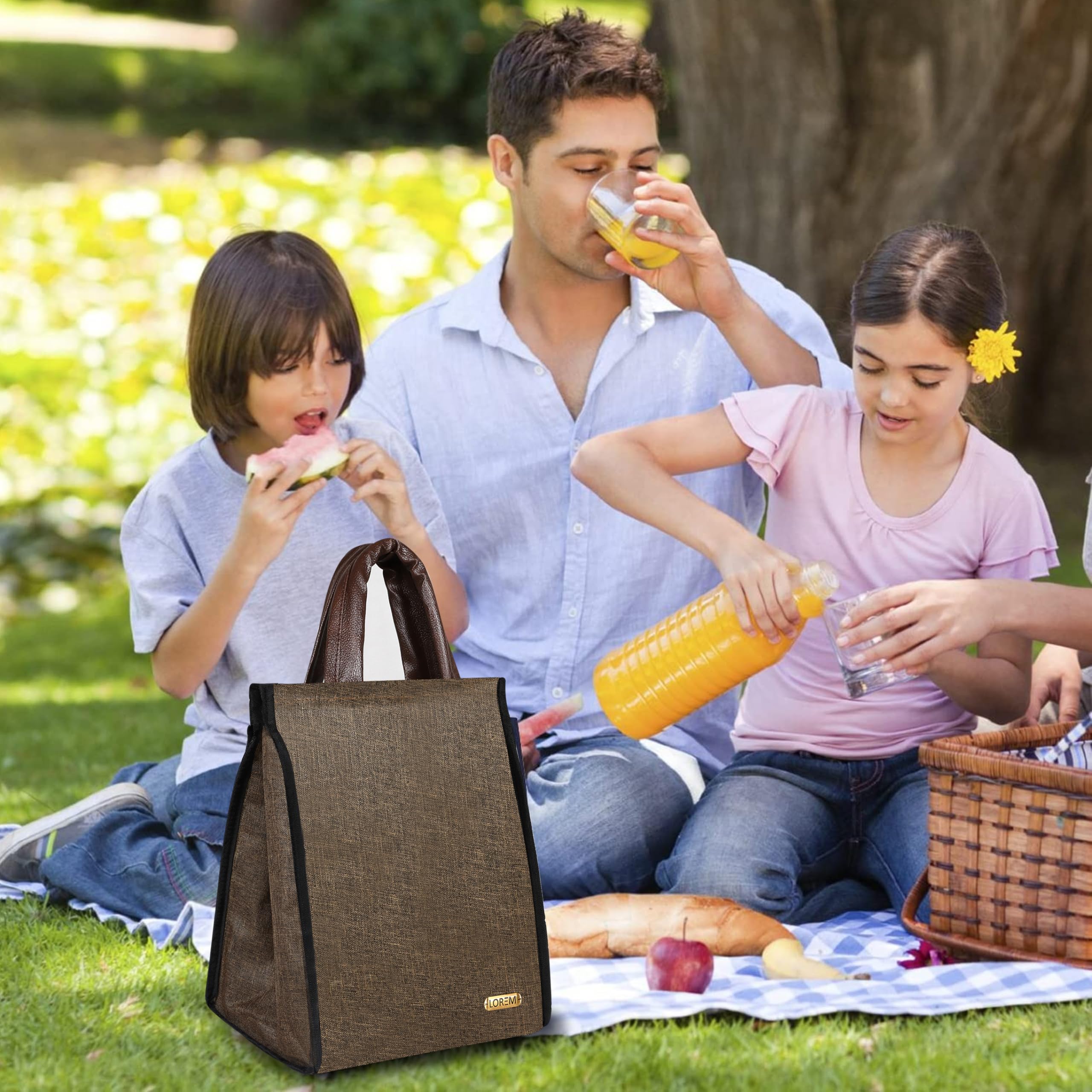 Linen Insulated Lunch Bag - Men & Women -6 Linen Insulated Lunch Bag - Men & Women -6