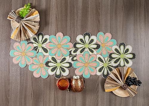 Miniatura 4 de Camino de mesa con cuentas de 36 pulgadas de largo, copos de nieve de Navidad, conchas costeras con cuentas de girasol, diseño de flores para