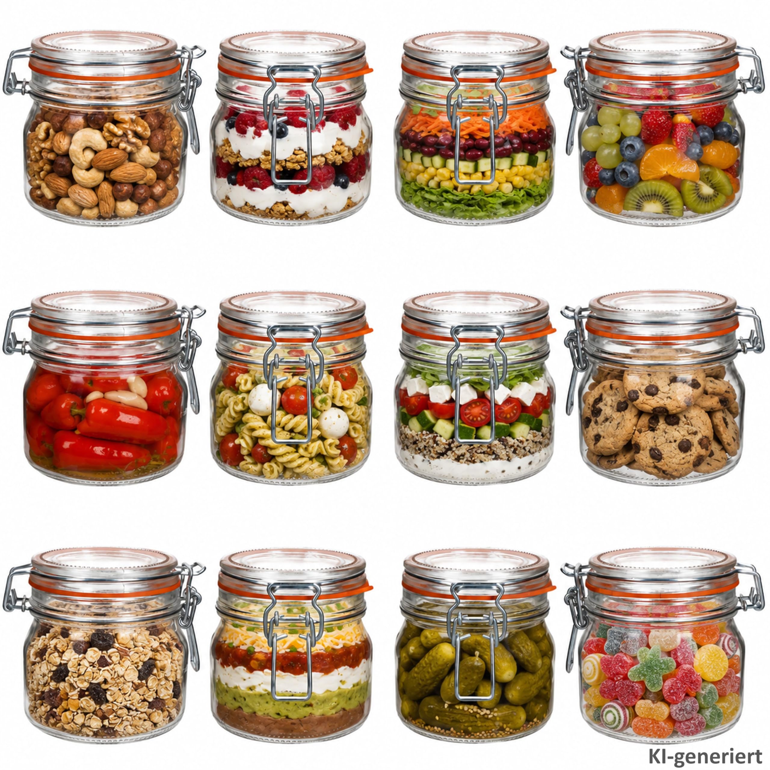 MamboCat Odin - Set di 12 barattoli per conserve con chiusura a leva, 0,5 litri, con chiusura in filo metallico e anello di tenuta, per conserve, conserve e fermentazione, ermetici