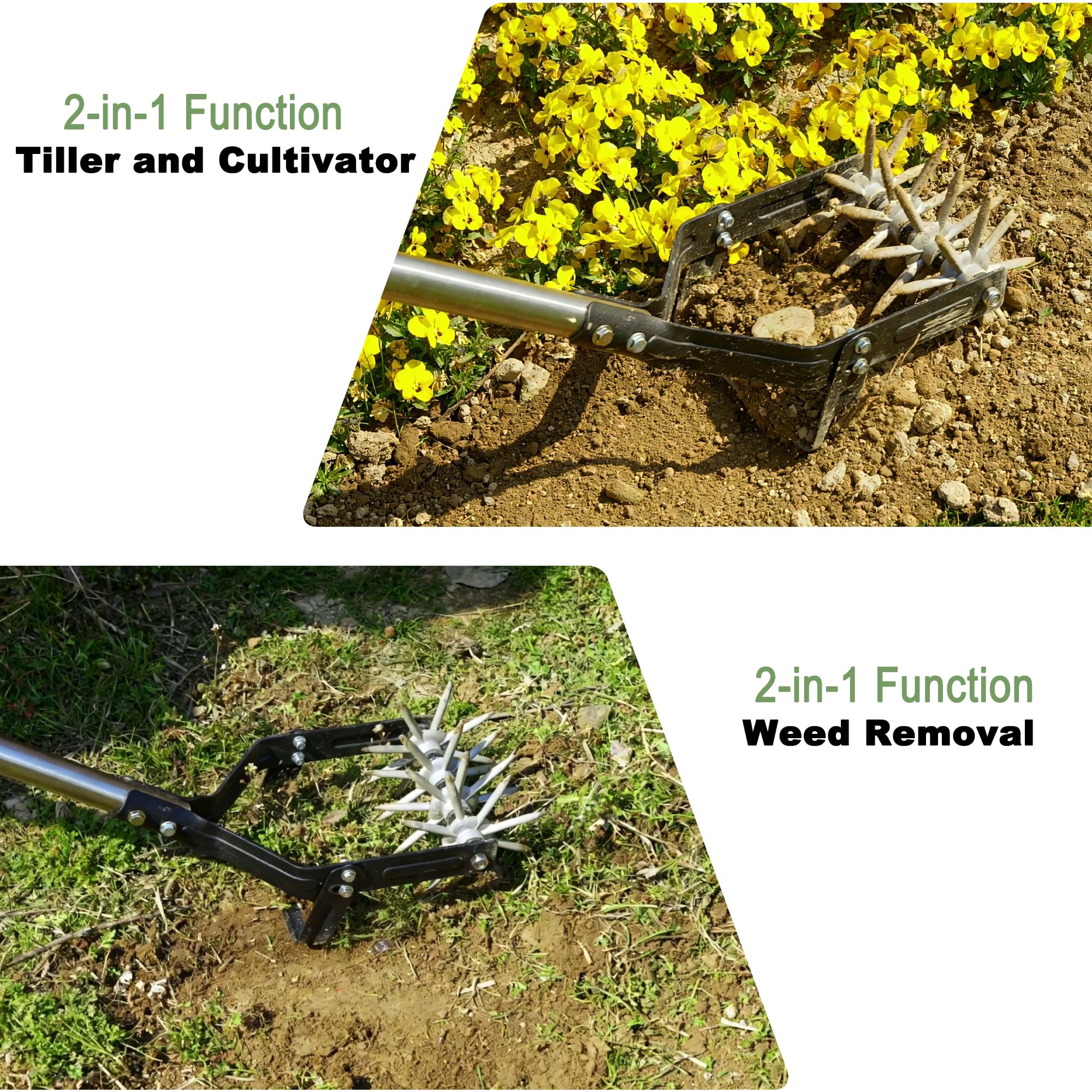 YEELOR Cultivateur rotatif manuel 2 en 1 désherber ameublir sol labourer aérer parterres fleurs jardinières légumes