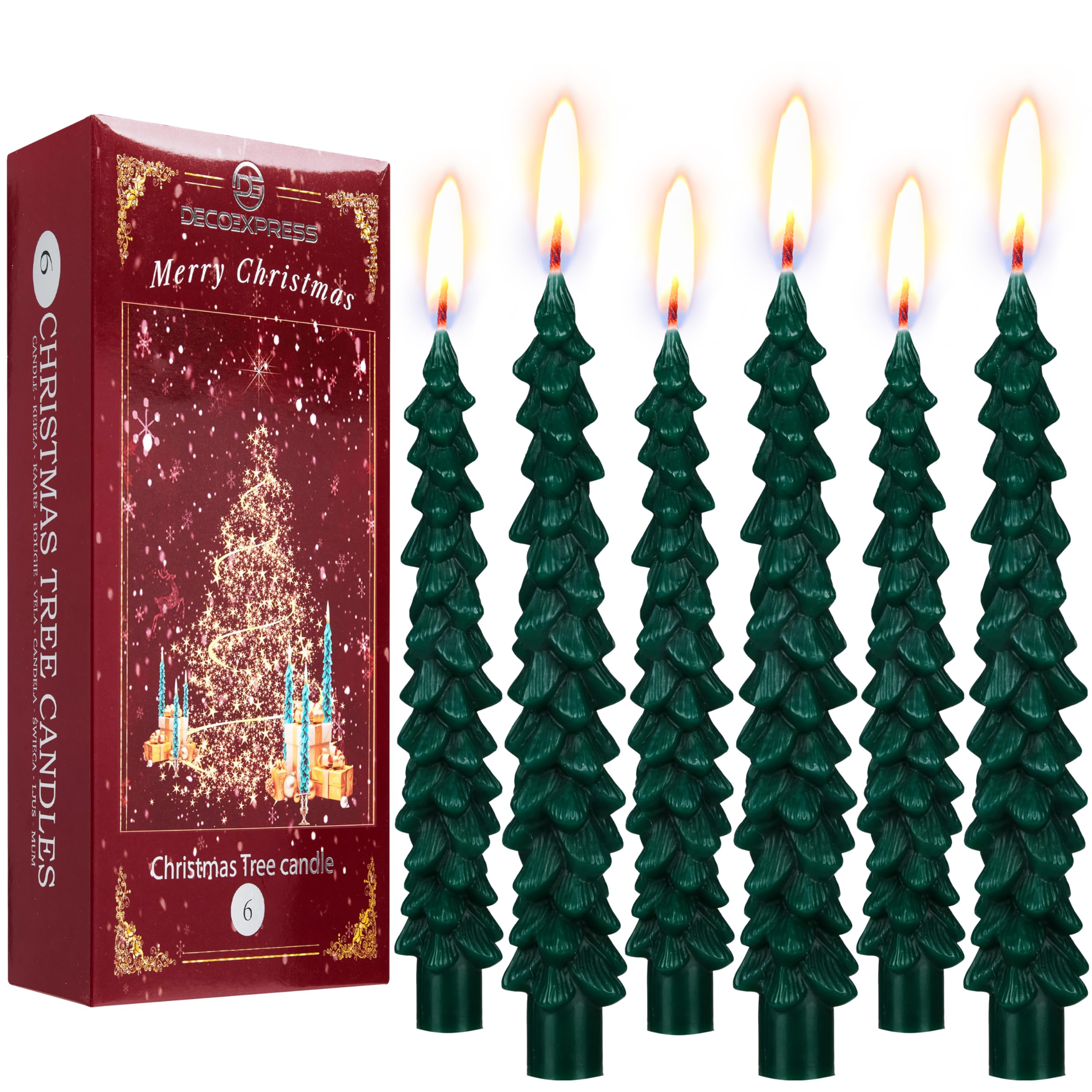 Deco Express Christmas Tree Dinner Candles - Green - Set of 6