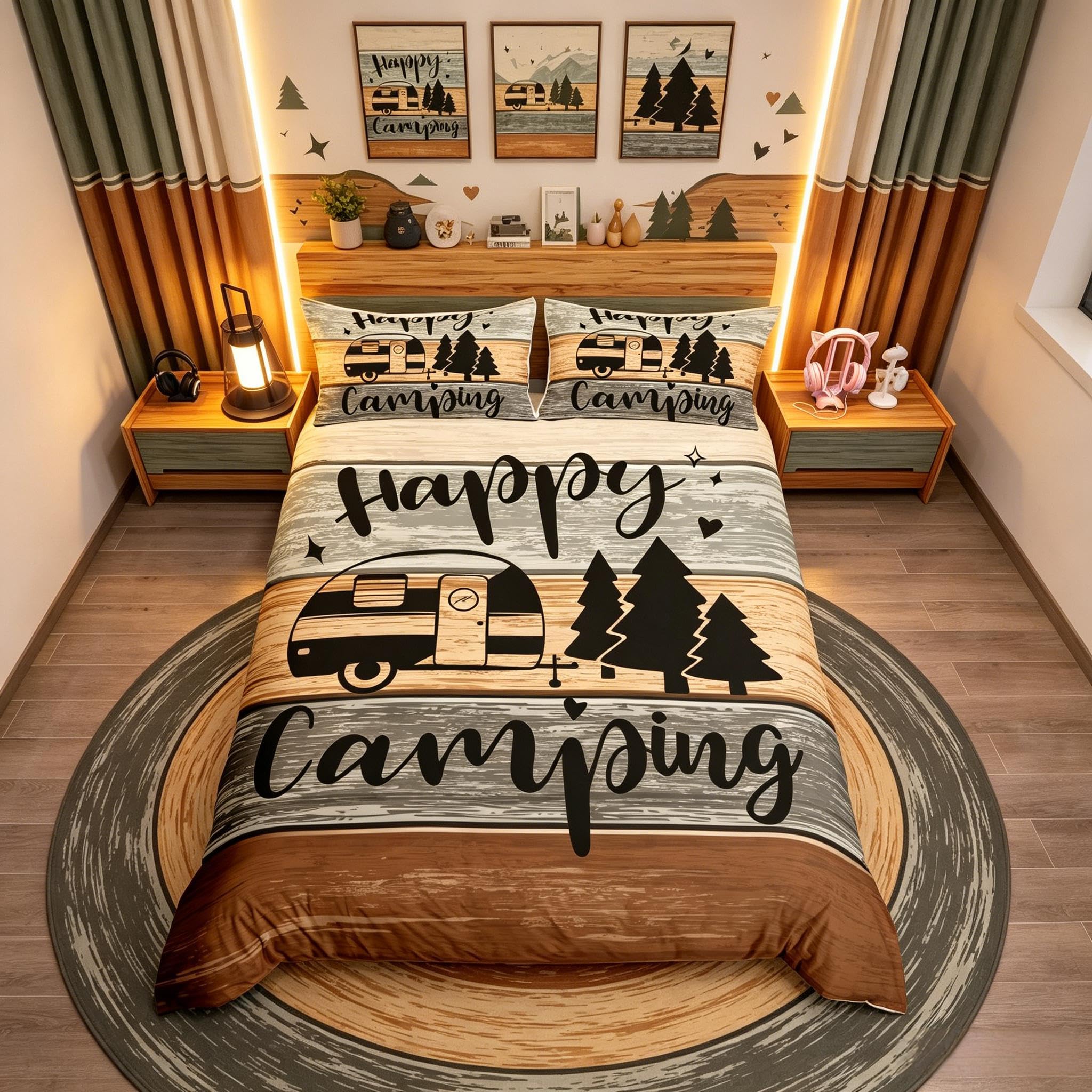 richhome Camper Accessories for Travel Trailers Duvet Cover King Size RV Camper Comforter Cover with 2 Pillowcases for Teens Adults Retro Barn House Door Farmhouse Style Bedding Set 3 Pcs Bed Cover