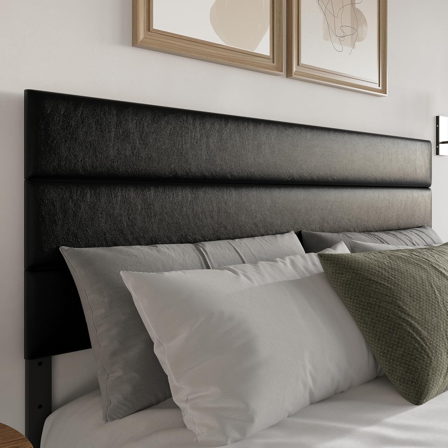 HOME DESIGN Scranton King Size Upholstered Headboard with Adjustable Height, Padded Fabric Design, Modern & Transitional Style, Black