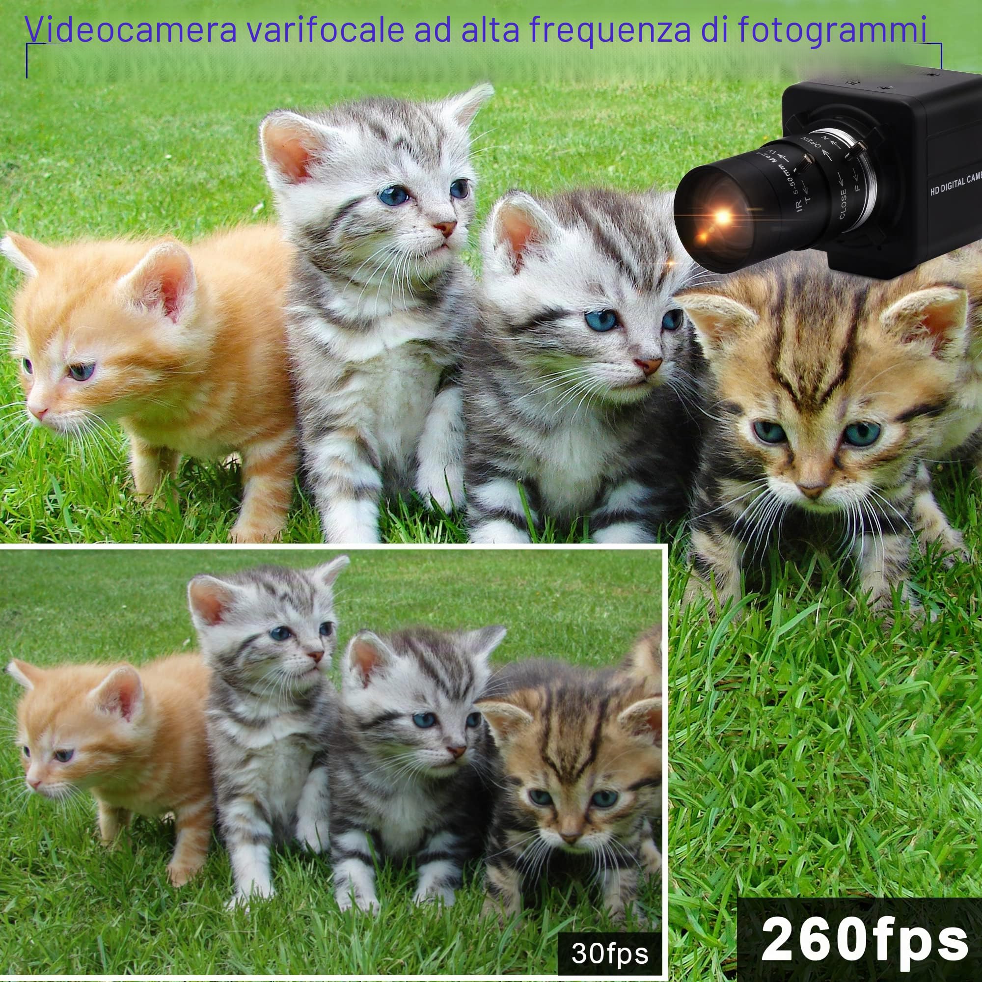 Svpro Telecamera USB 1080P 60 pfs telecamera ad alta velocità 720P 120fps/360P 260ps fotocamera PC con obiettivo manuale da 5-50 mm, zoom ottico 10X fotocamera di primo piano UVC per videoconferenze