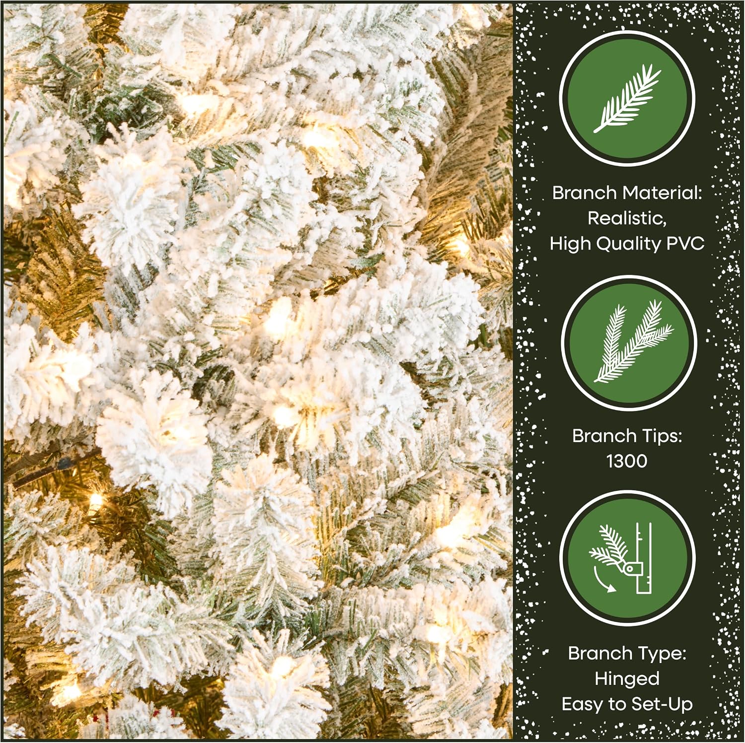 National Tree Company 7.5 ft Pre-Lit Flocked Acacia Artificial Christmas Tree, 550 Clear Lights, 1,300 Branch Tips, Includes Stand, Green