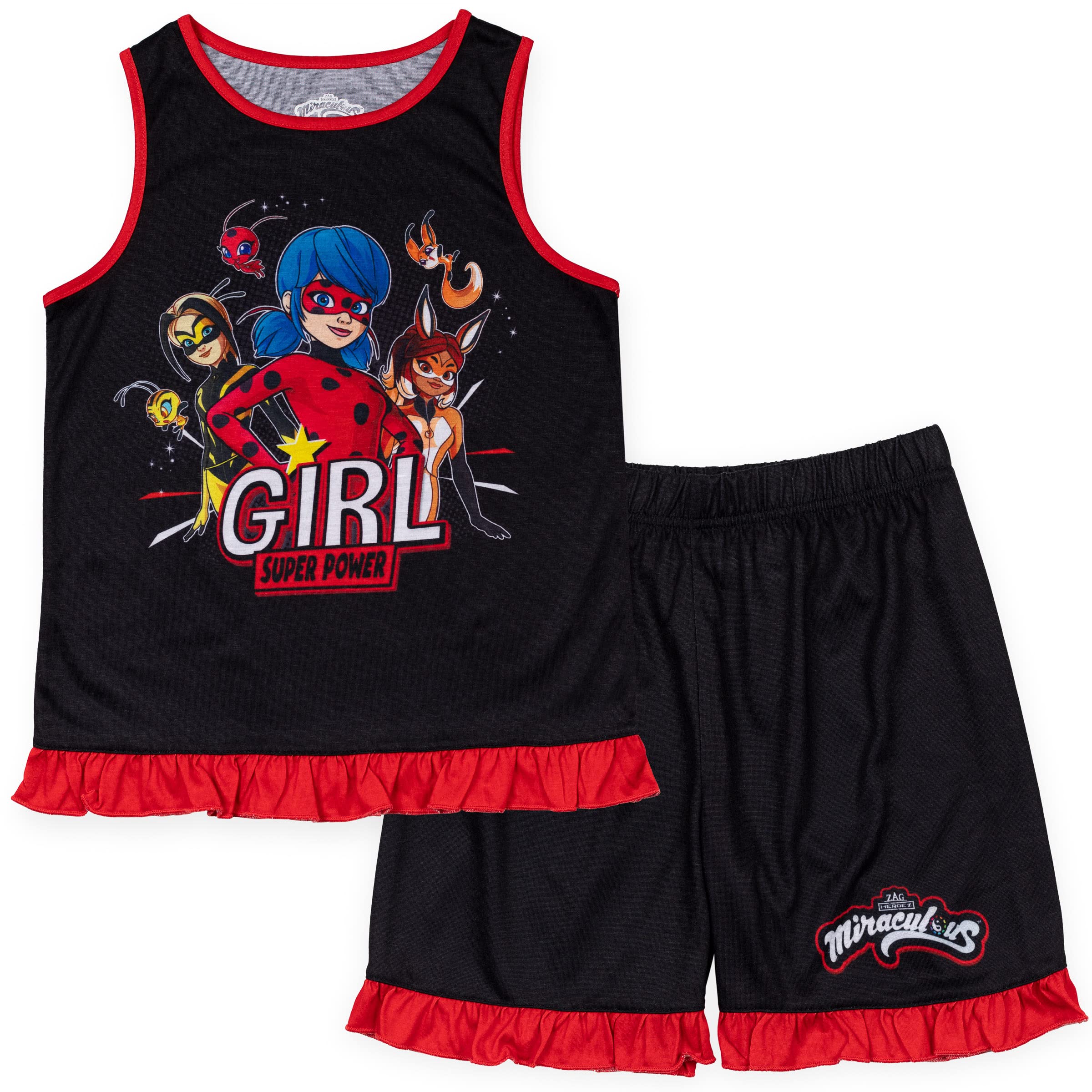 MiraculousRena Rouge Ladybug Girls Pullover Pajama Shirt and Shorts Little Kid to Big Kid